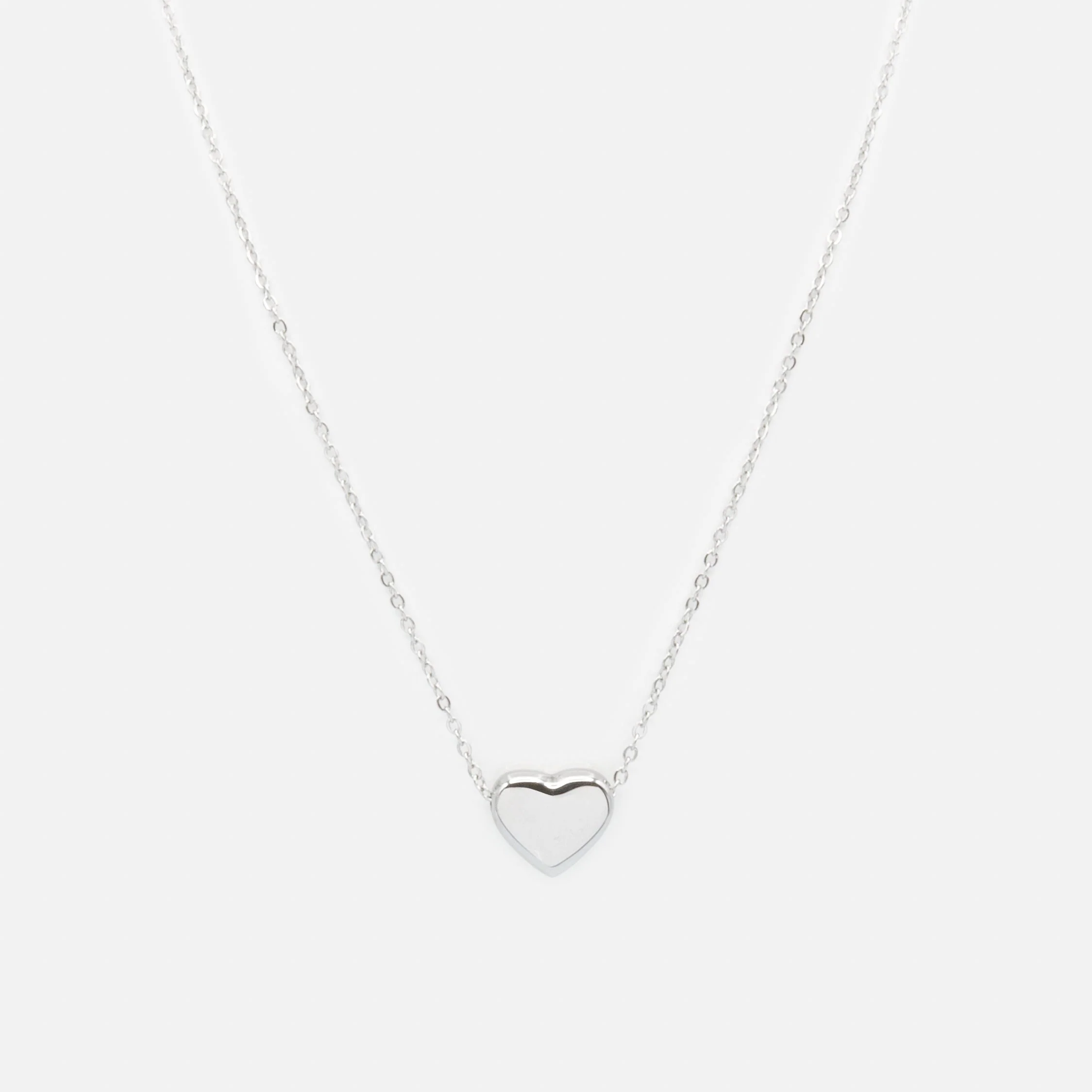 Collier argenté cœur épais en acier inoxydable