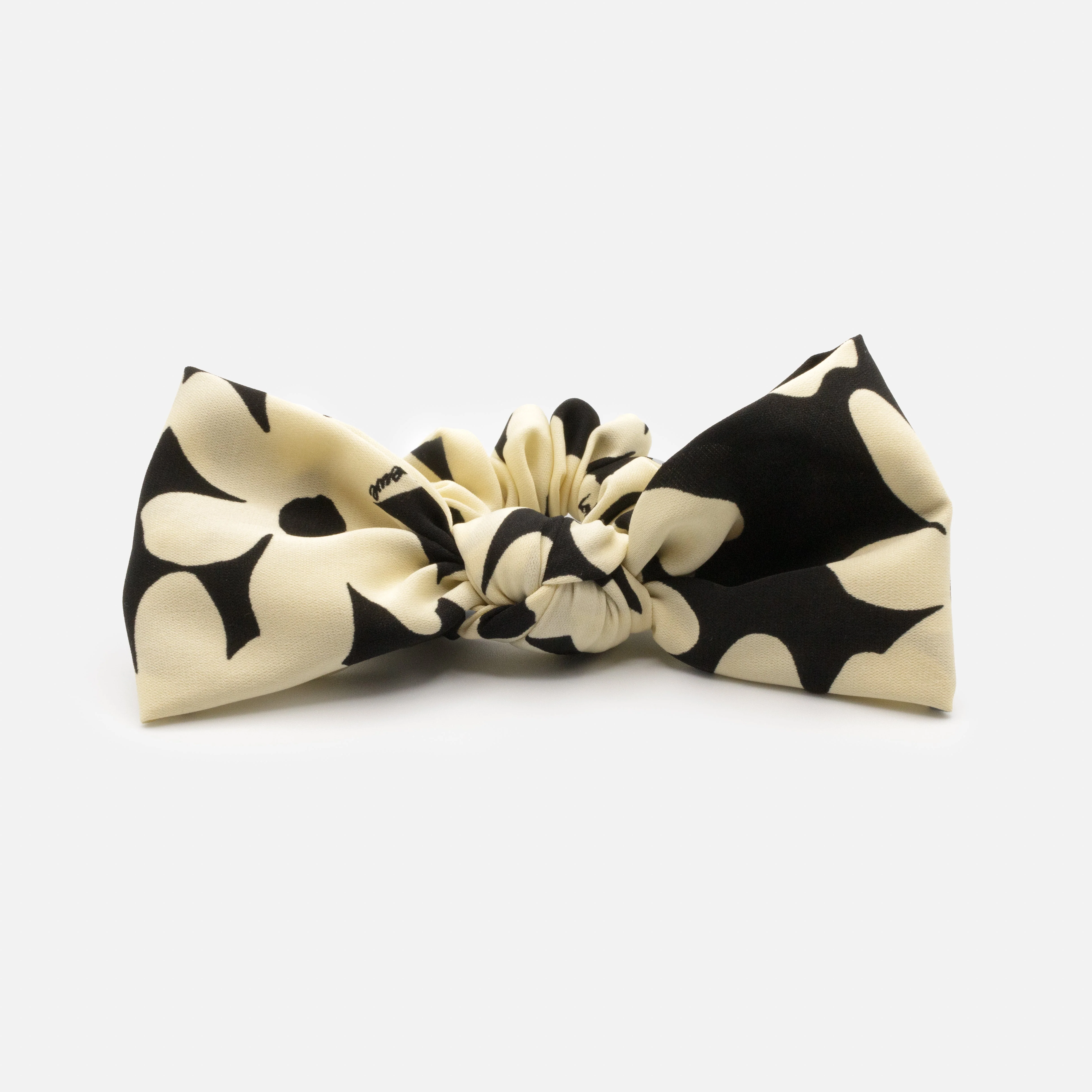 Chouchou à motif floral noir & ivoire avec boucle