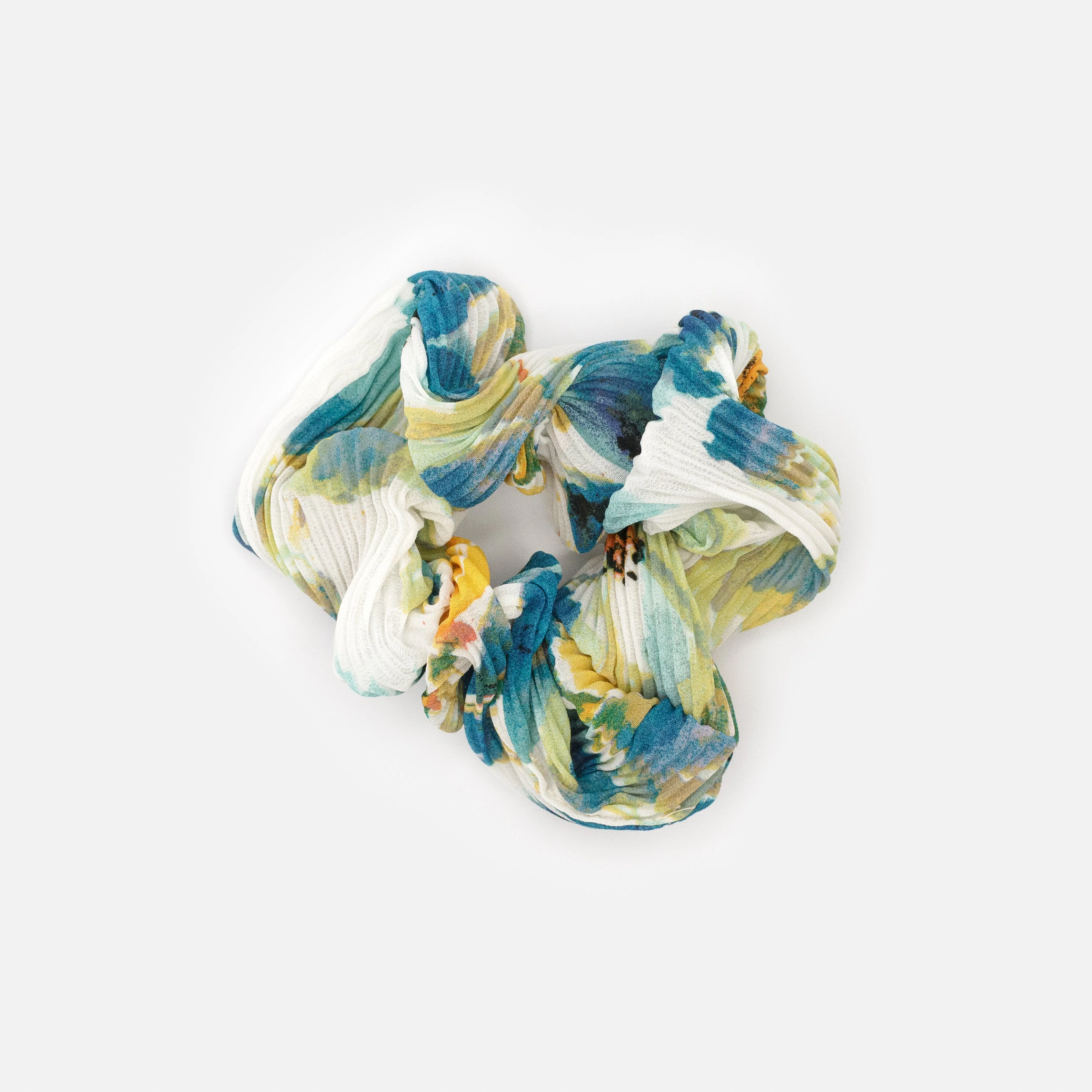 Chouchou côtelé à motif bleu aqua & jaune - Image 2