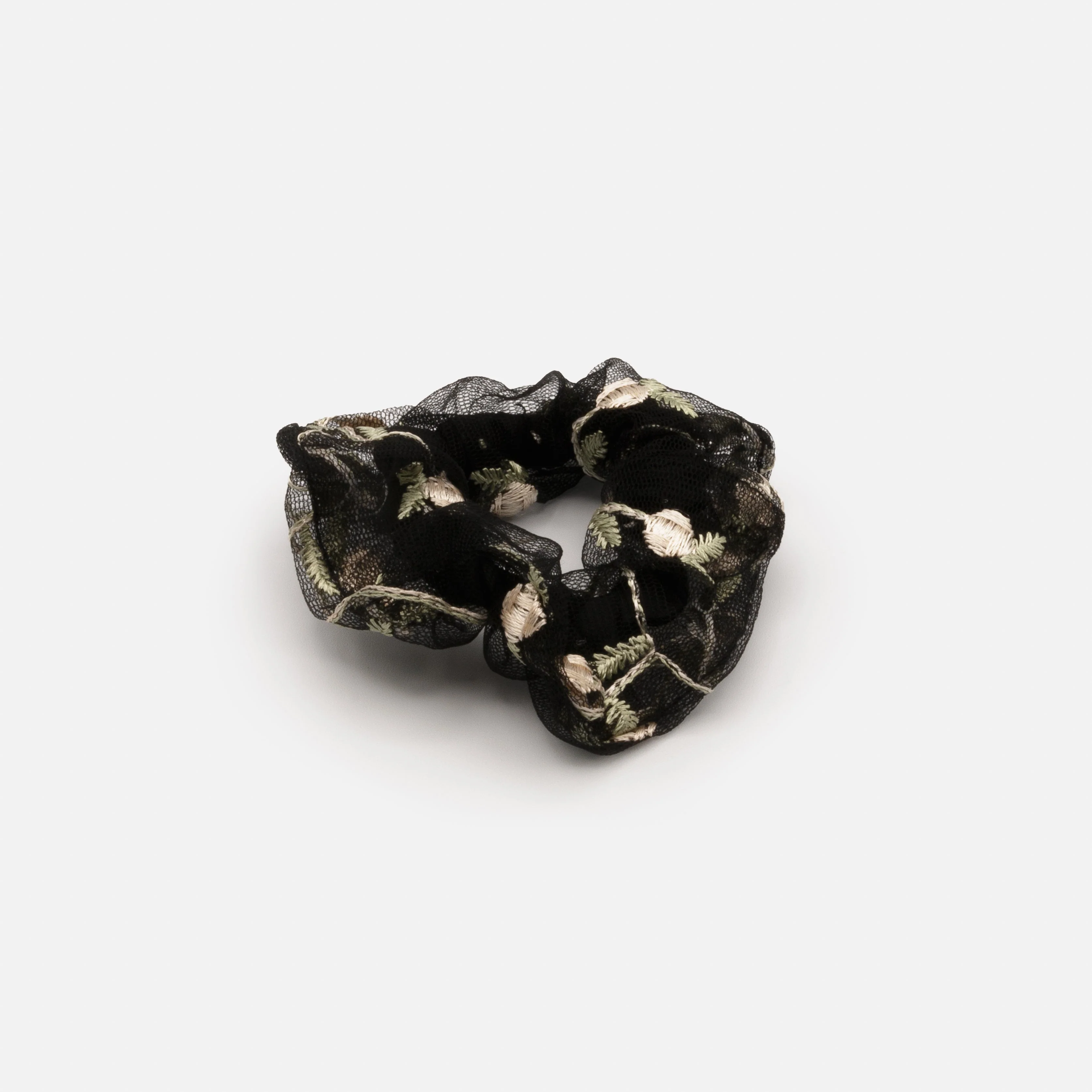 Chouchou noir avec fleurs brodées