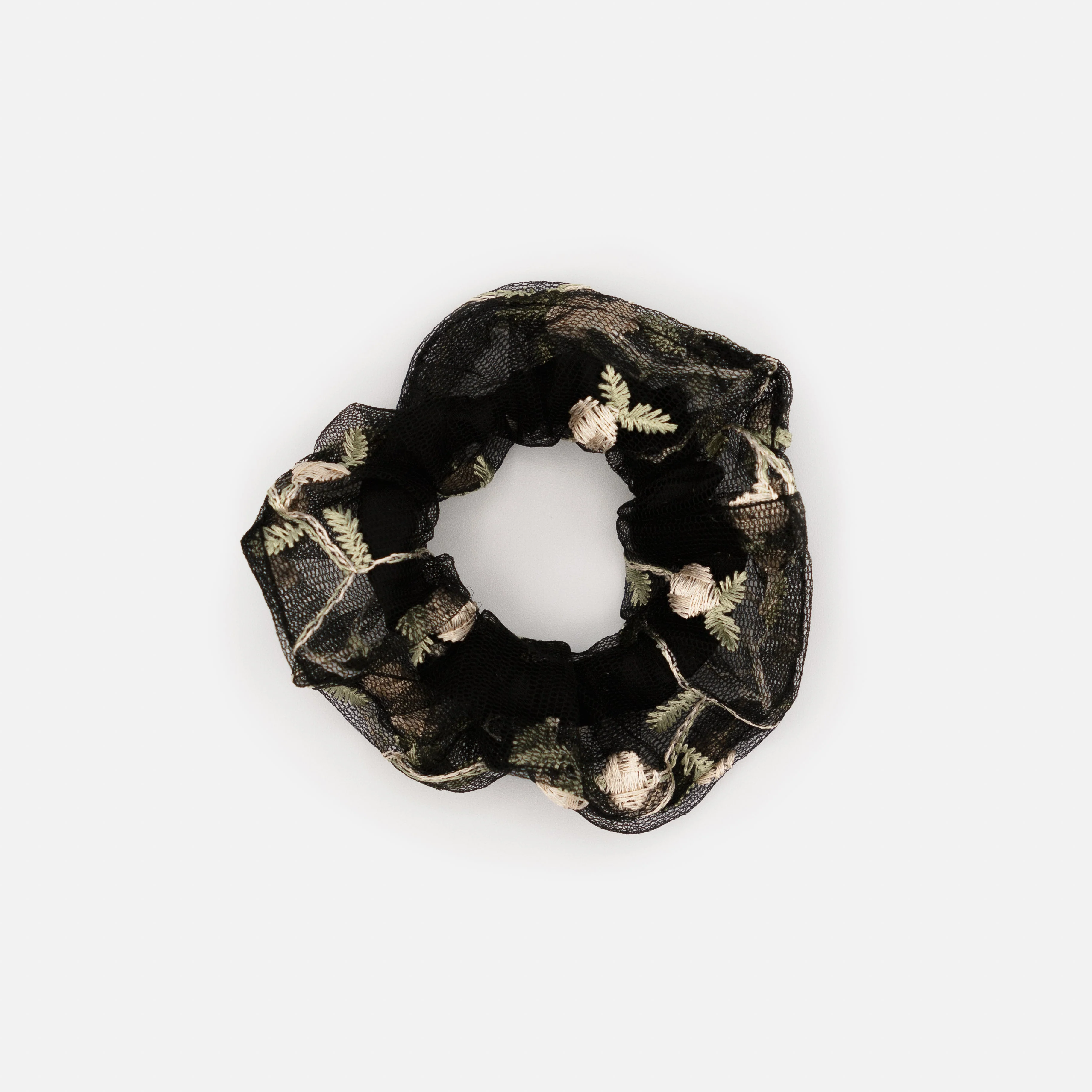 Chouchou noir avec fleurs brodées - Image 2