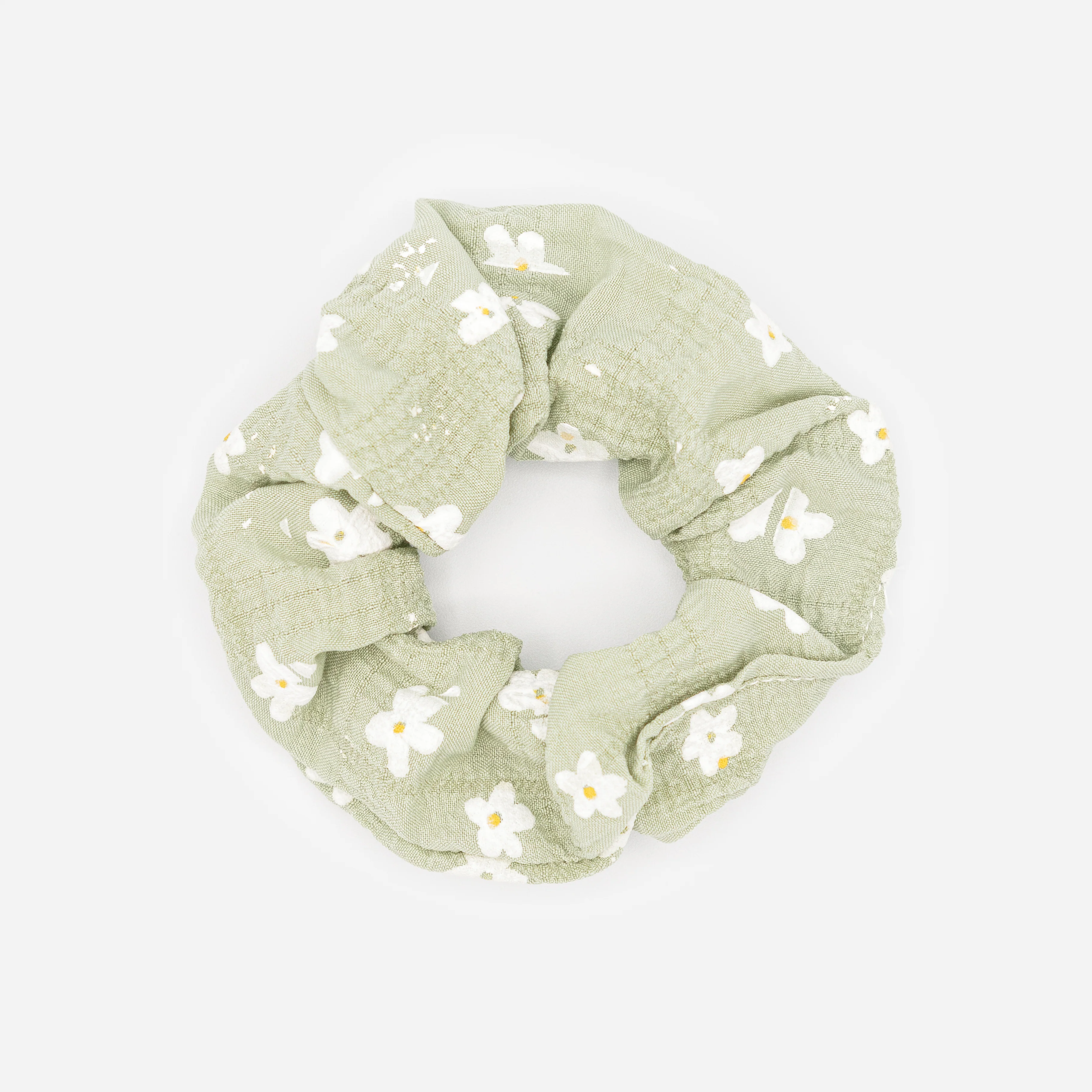 Chouchou verts sauge avec imprimé petites fleurs blanches - Image 2