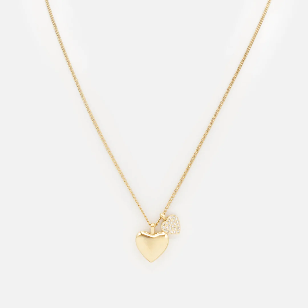 Collier doré coeurs en duo avec zircons cubiques en acier inoxydable