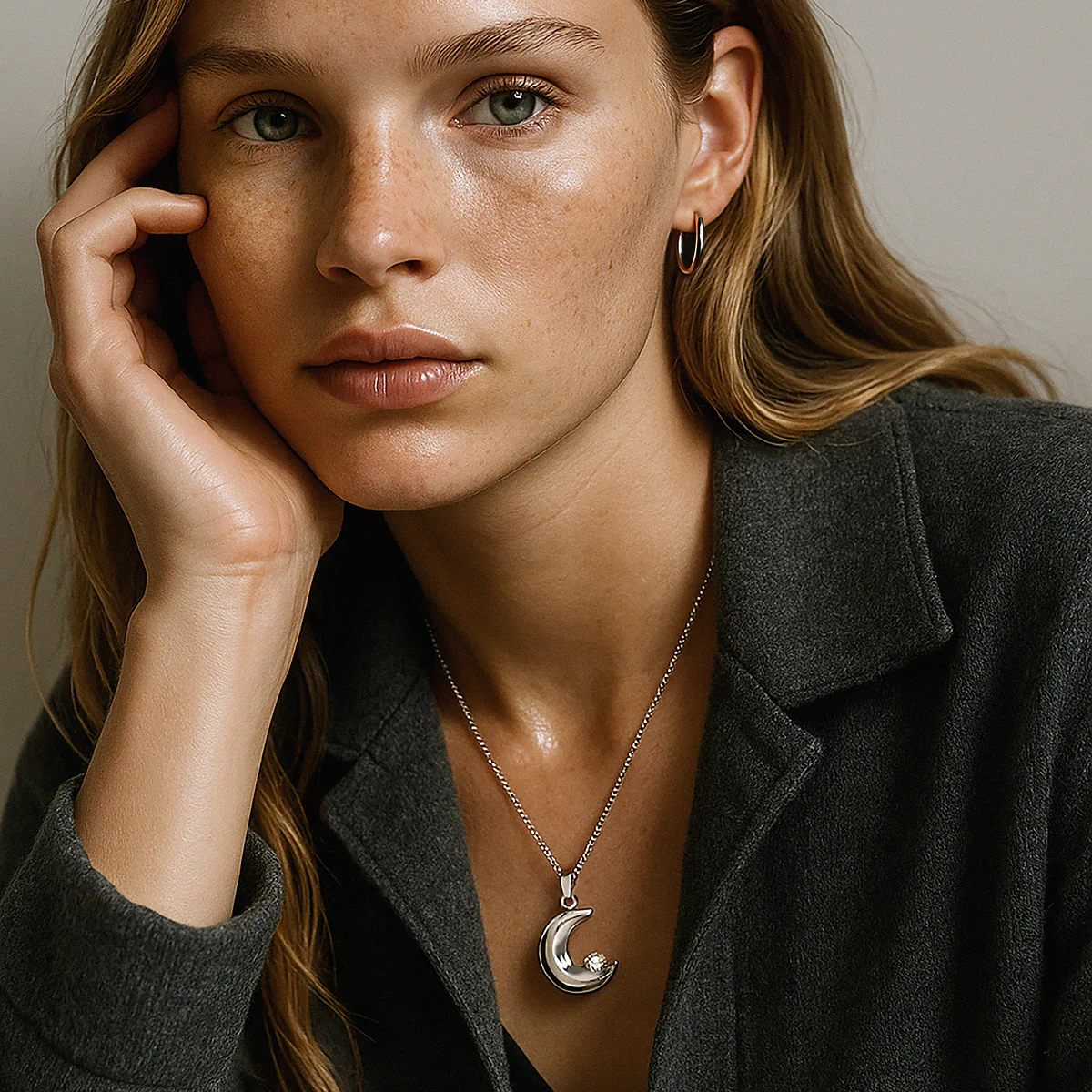Collier argenté lune en acier inoxydable & zircon cubique - Image 3