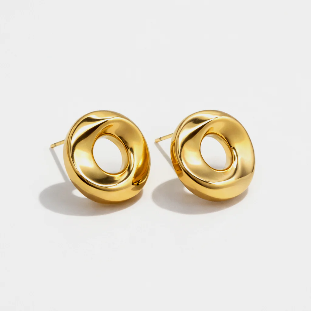 Collier & boucles d'oreilles dorés larges cercles imparfaits en acier inoxydable - Image 3
