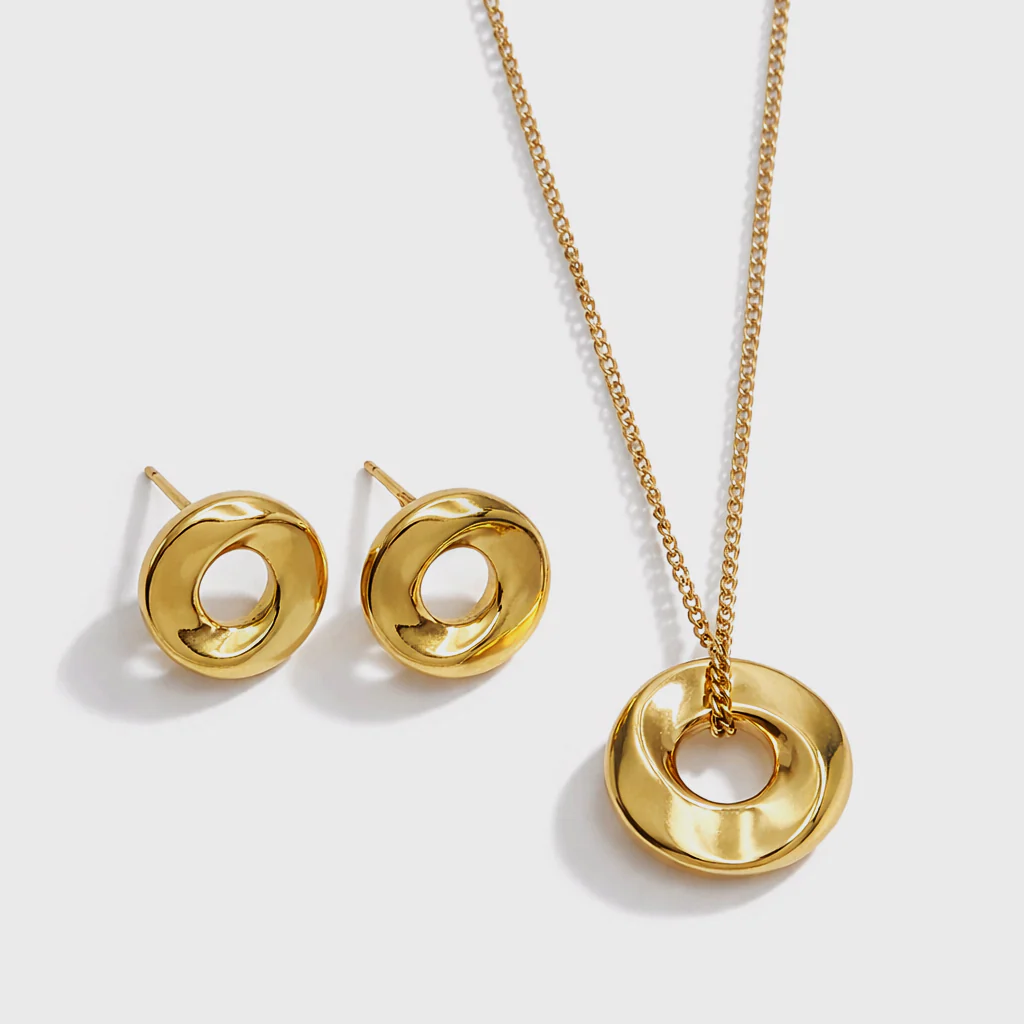 Collier & boucles d'oreilles dorés larges cercles imparfaits en acier inoxydable - Image 5