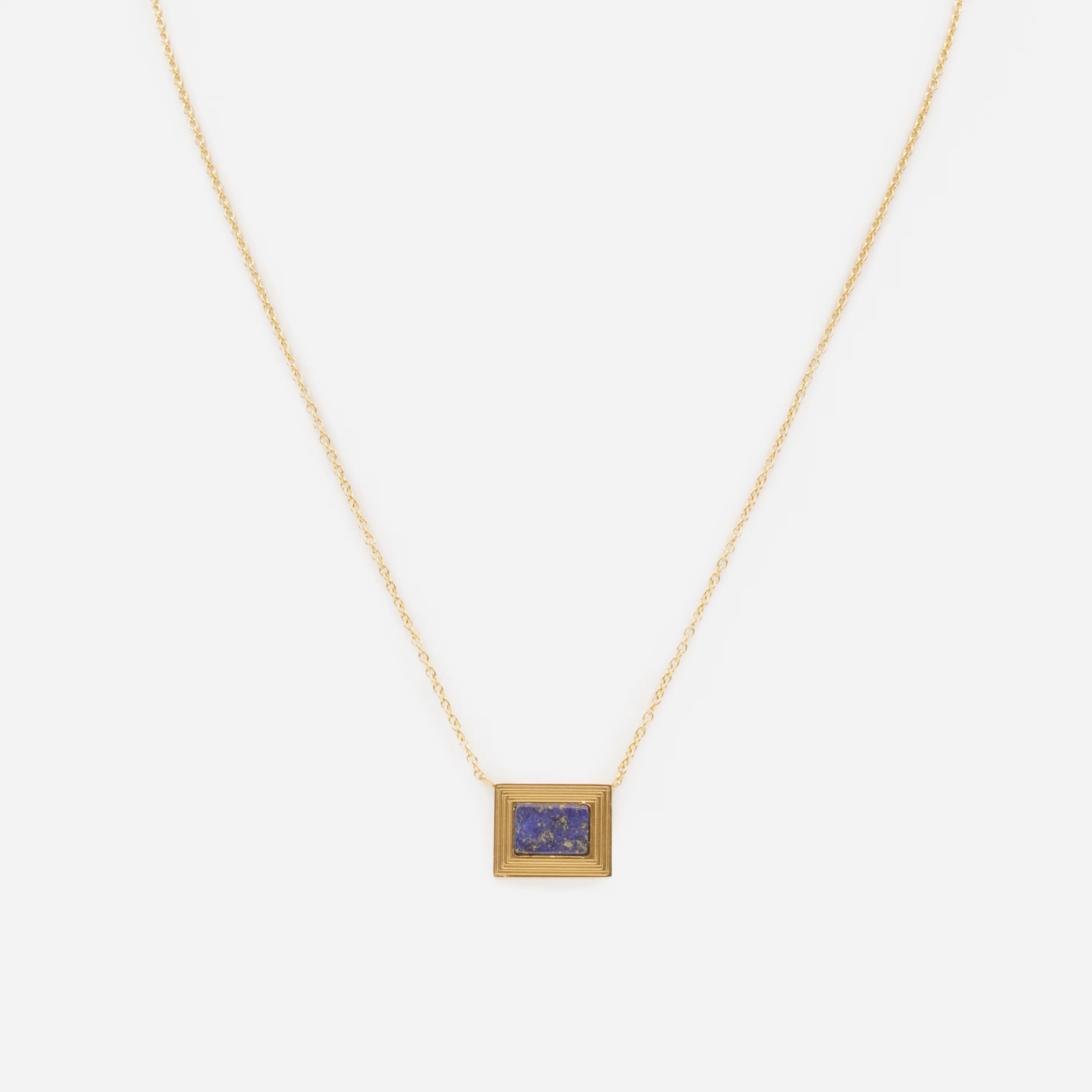 Collier doré avec breloque rectangulaire et pierre lapis-lazuli en acier inoxydable