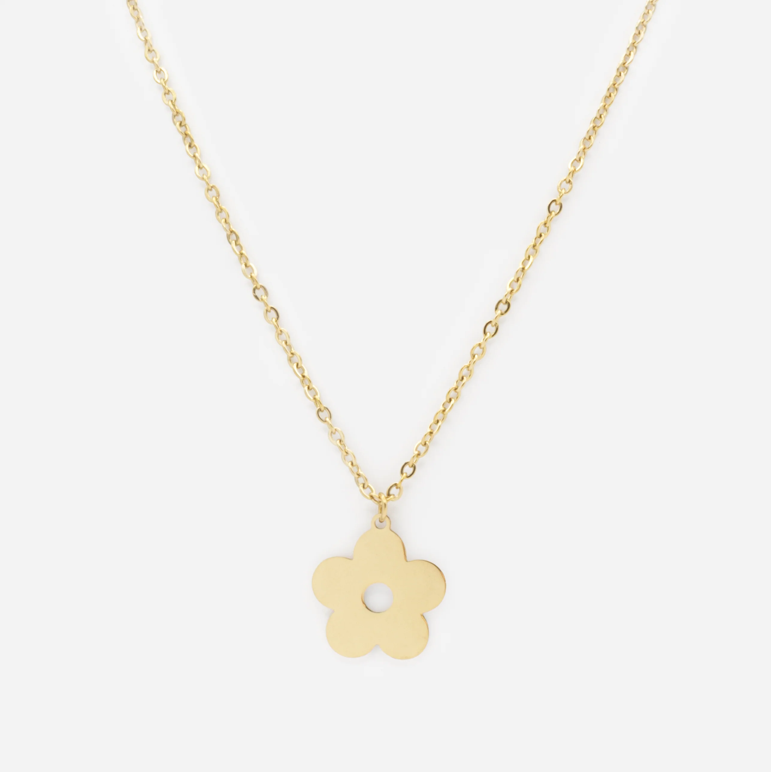 Collier doré avec breloque fleur en acier inoxydable