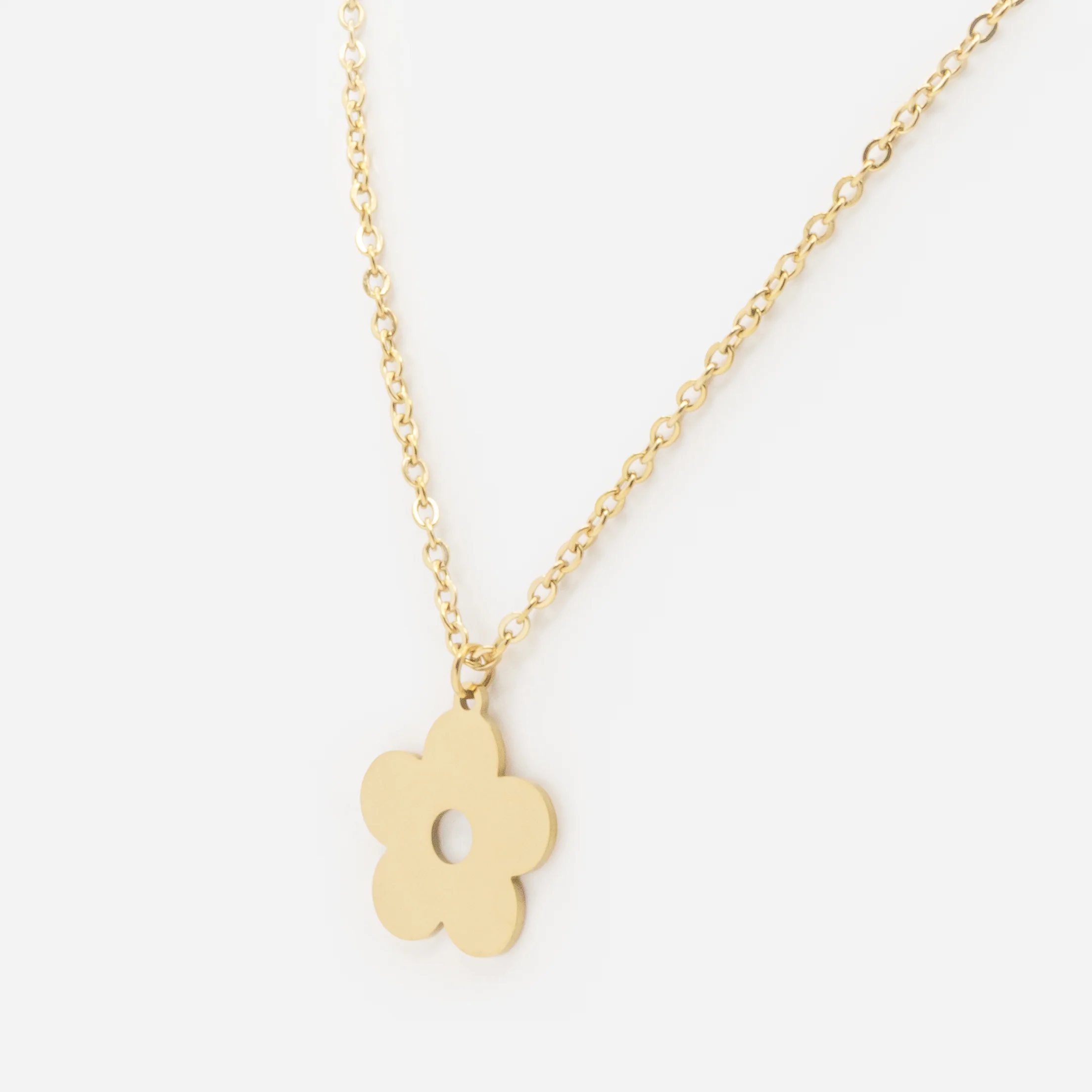 Collier doré avec breloque fleur en acier inoxydable - Image 2