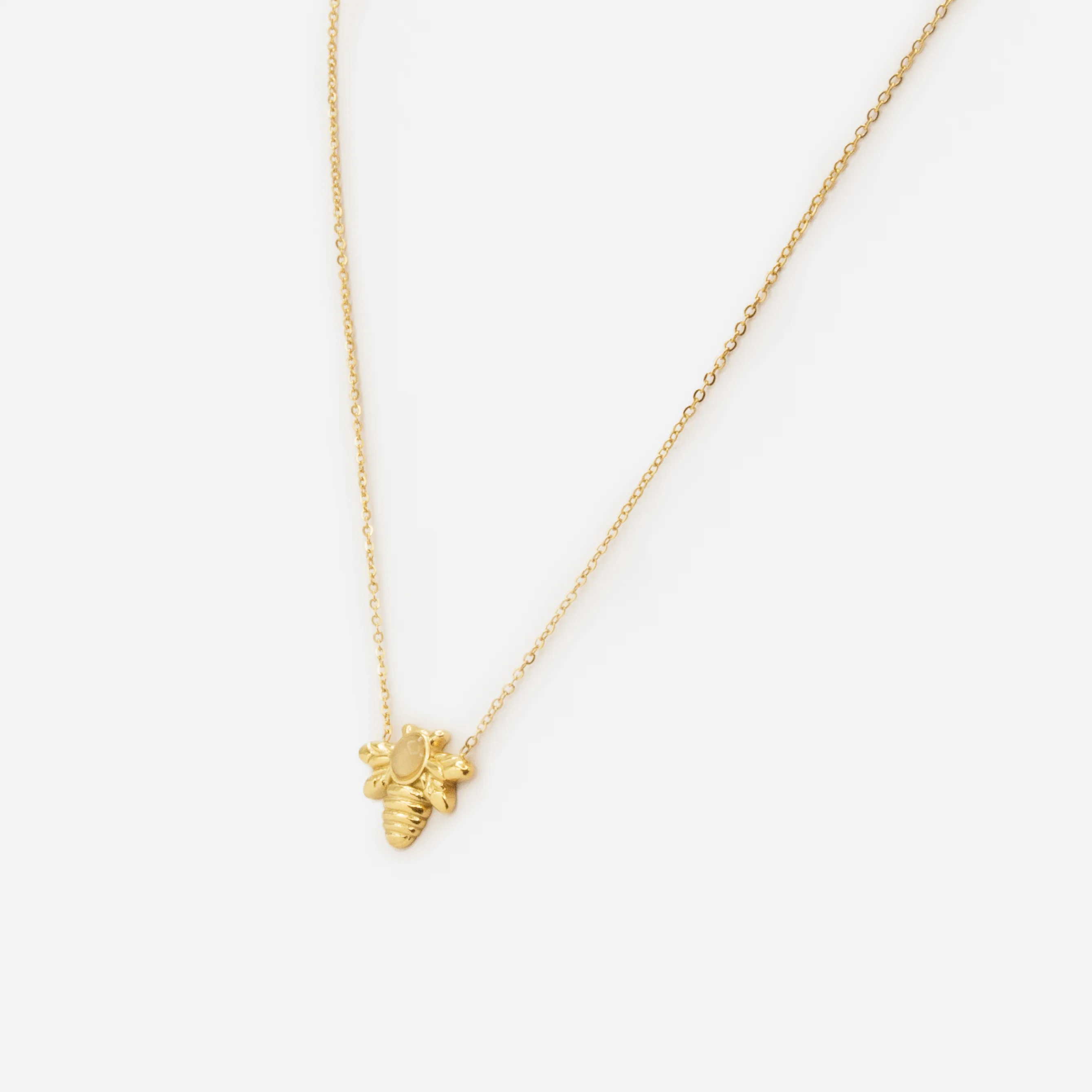 Collier doré avec breloque abeille et pierre translucide - Image 2