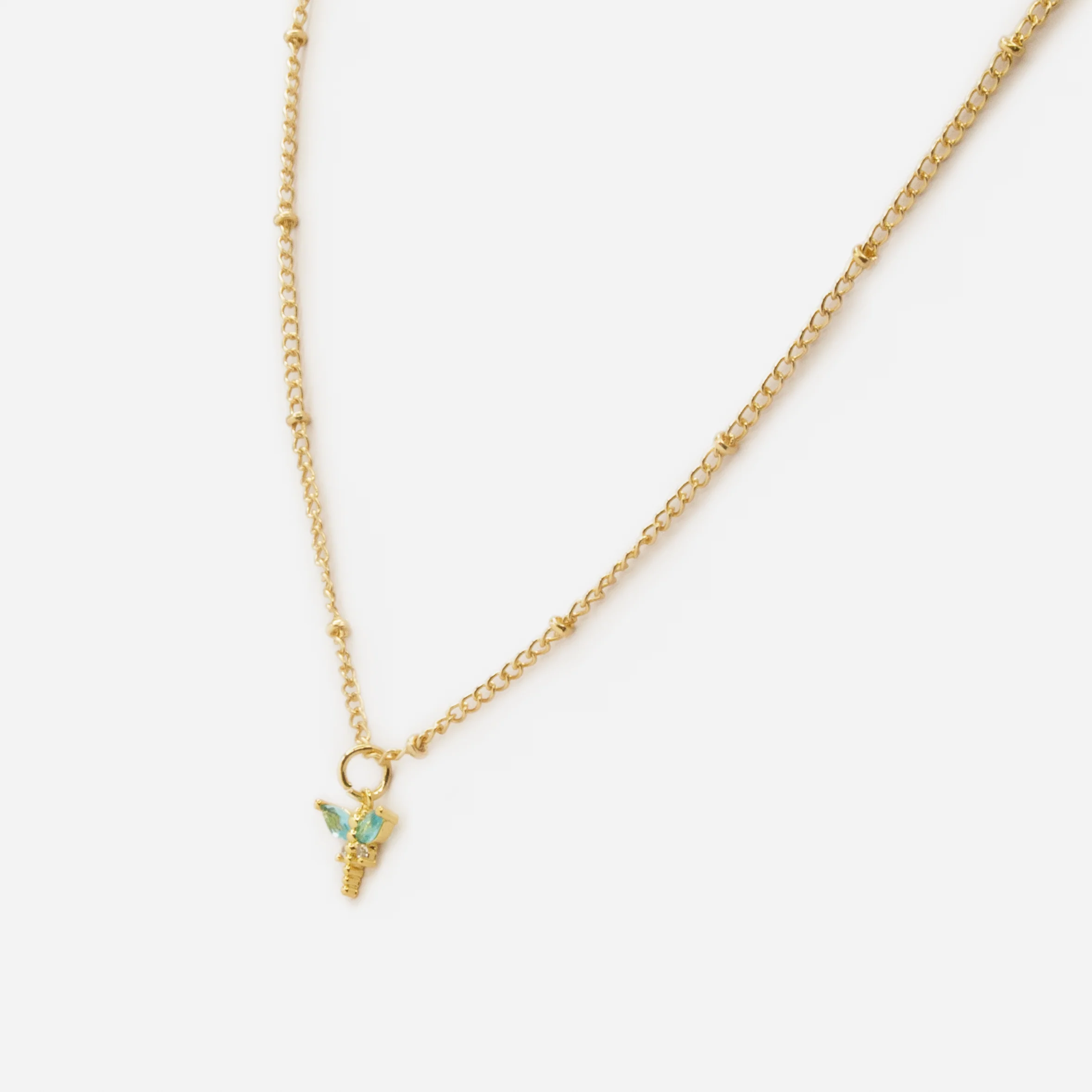 Collier doré avec breloque libellule aux ailes turquoise - Image 2