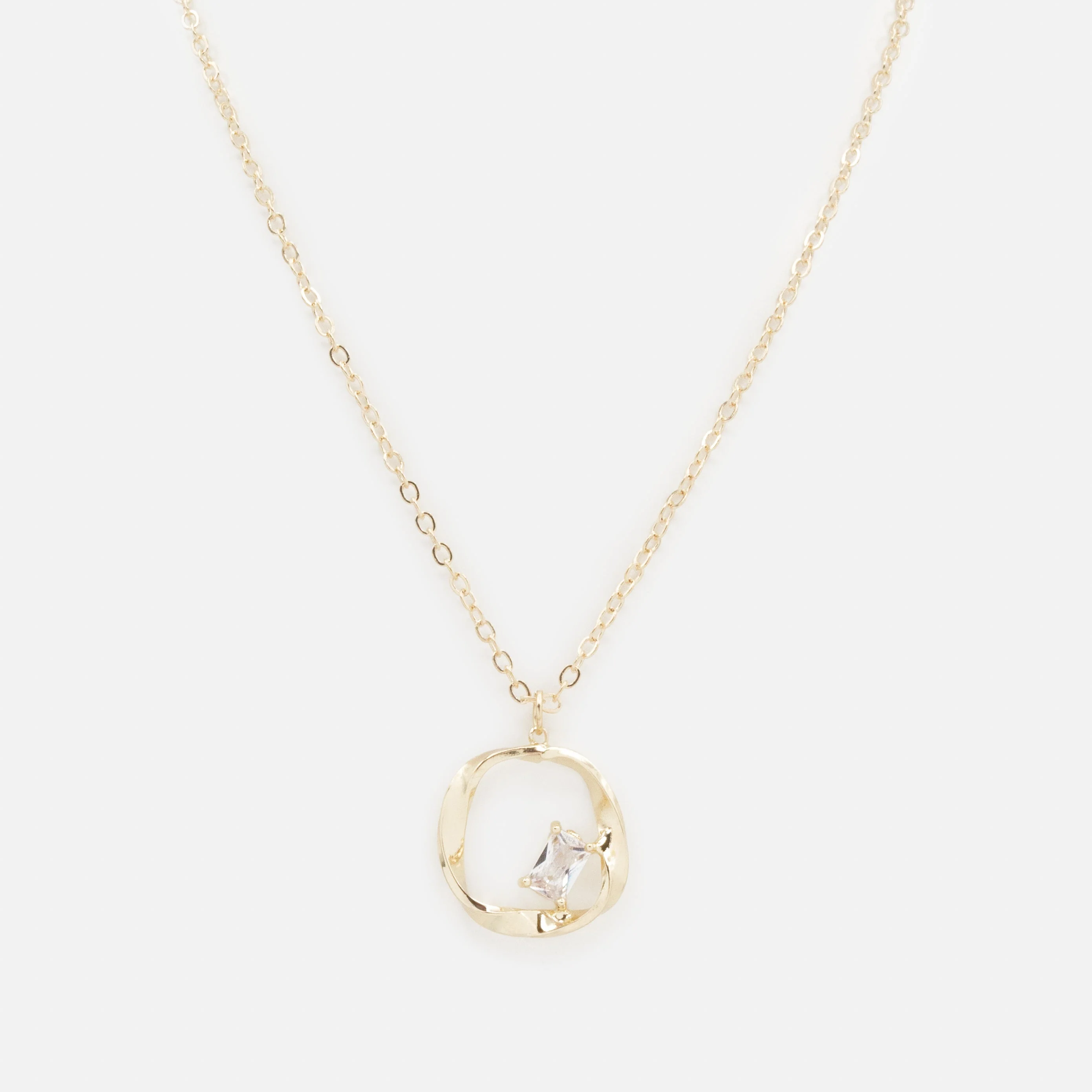 Collier doré breloque cercle torsadé avec pierre translucide