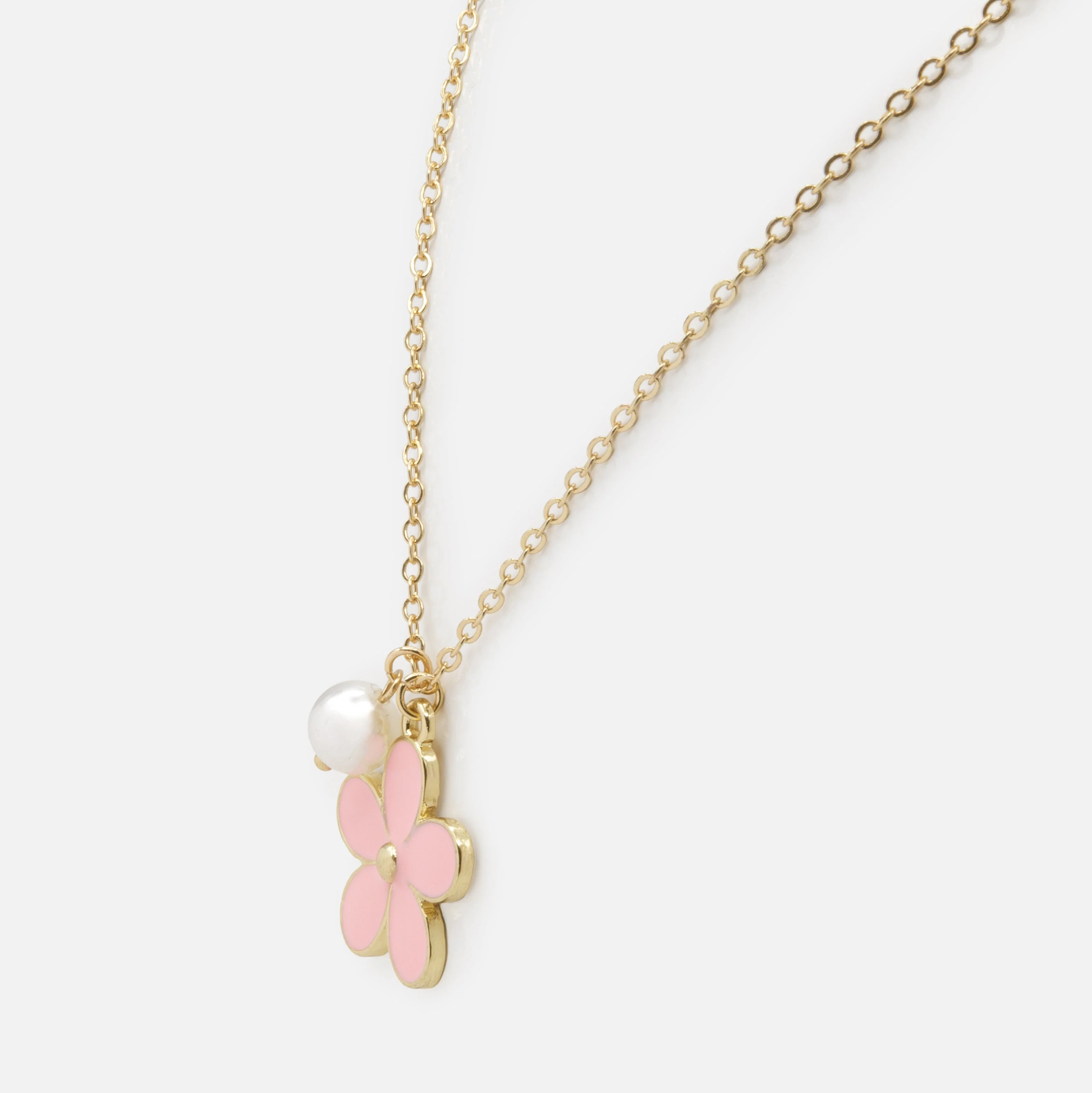Collier doré fleur rose et perle - Image 2