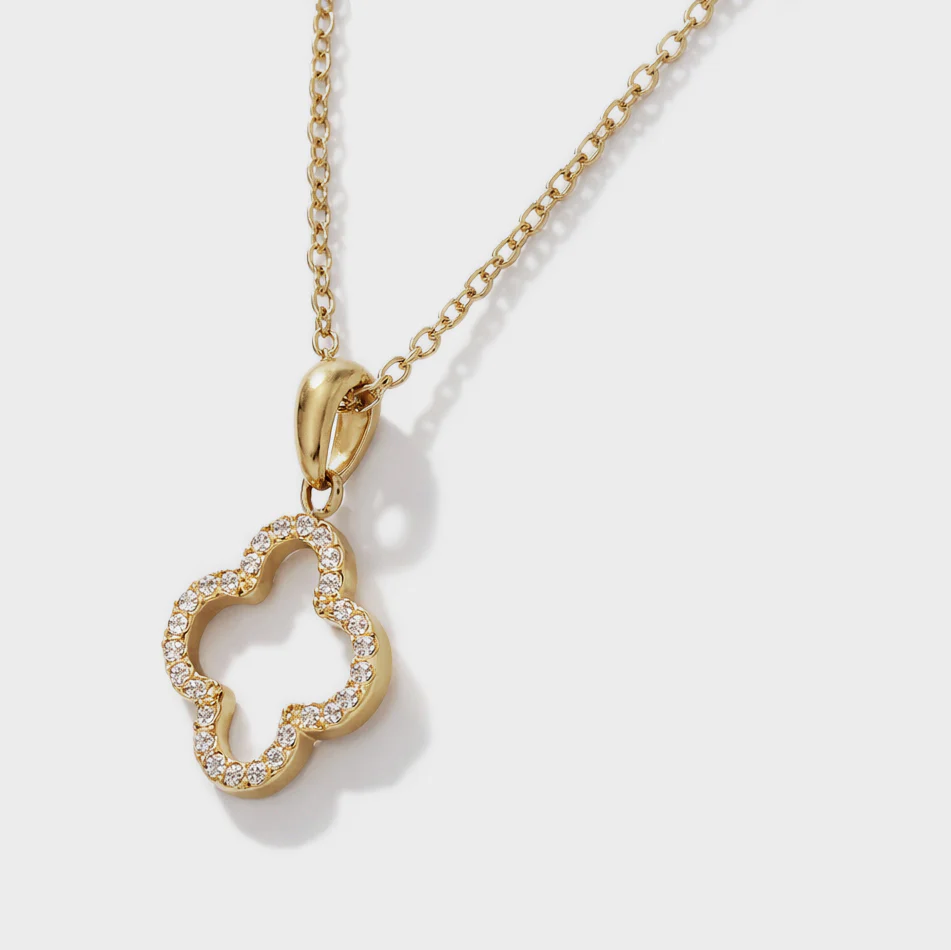 Collier doré breloque fleur en acier inoxydable & zircons cubiques - Image 2