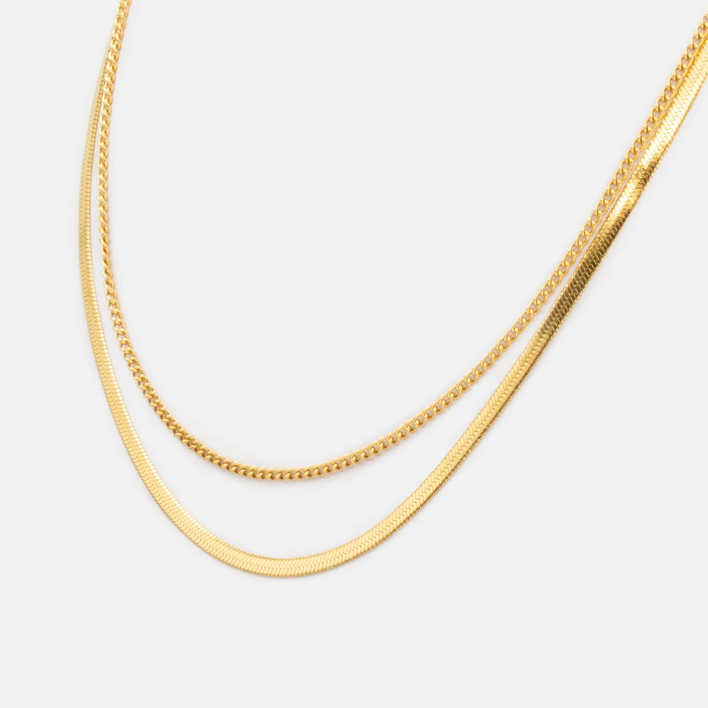 Collier doré double chaîne en acier inoxydable - Image 2