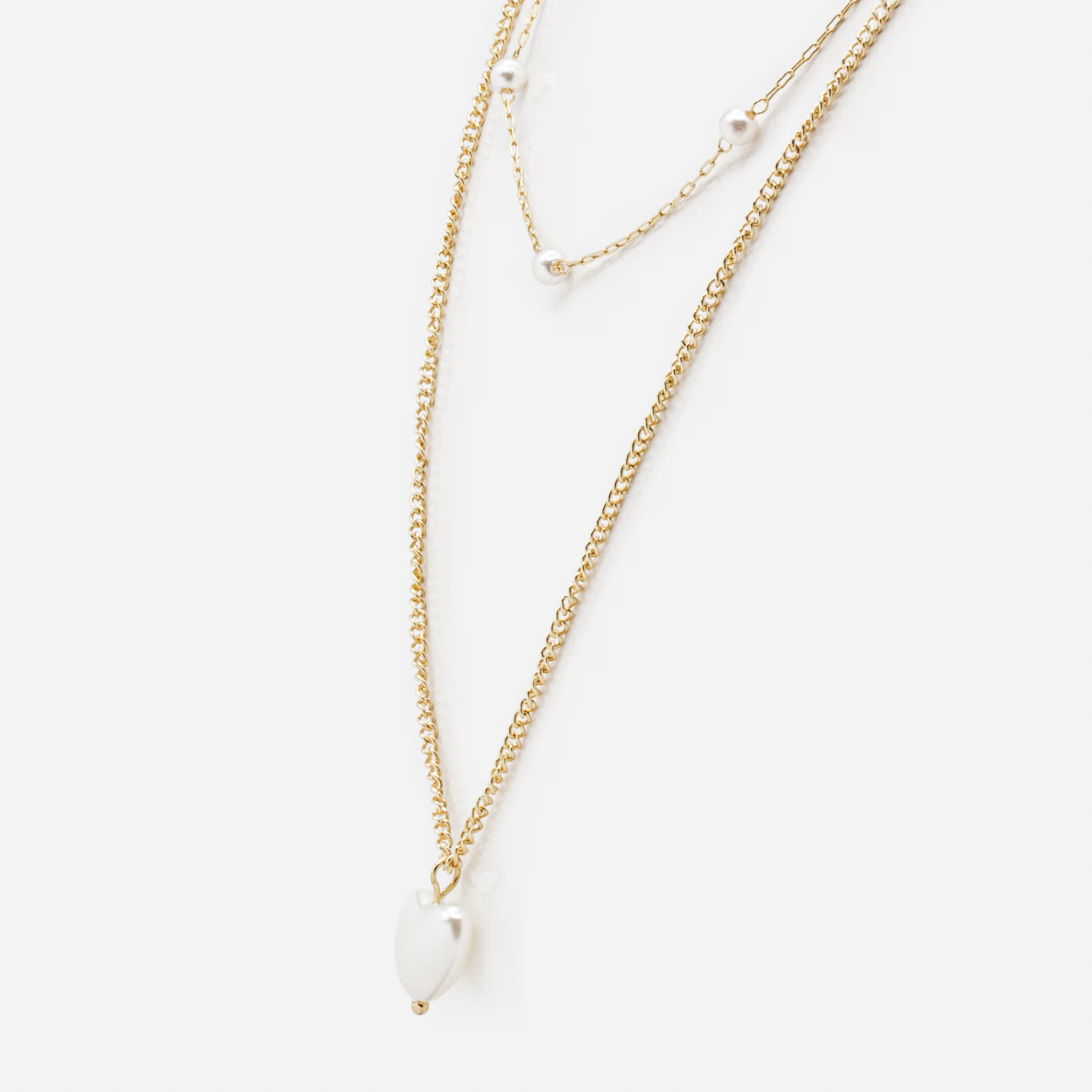 Collier doré double chaîne pendentif perle en coeur - Image 2