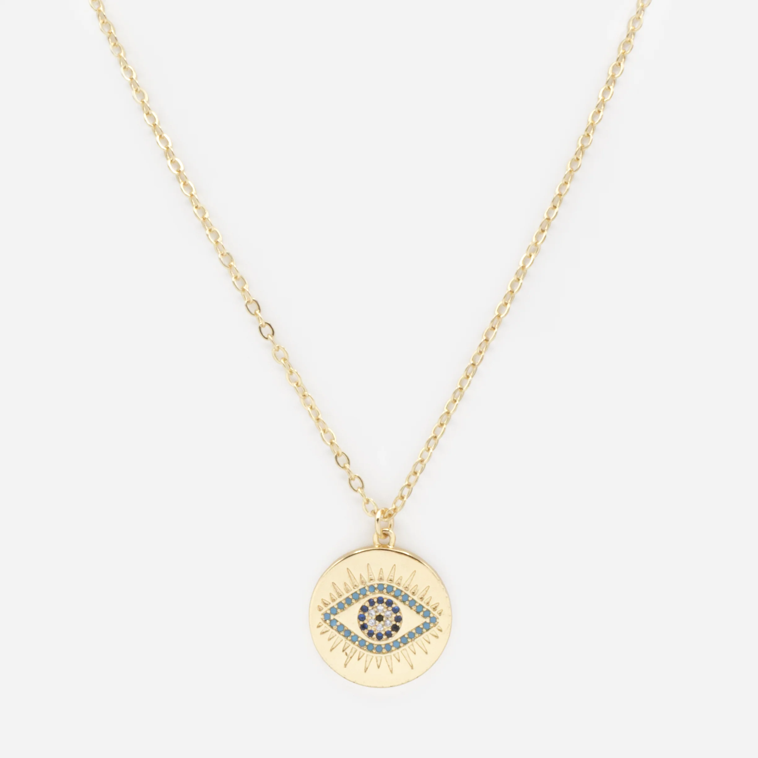 Collier doré avec breloque oeil protecteur et zircons cubiques turquoise