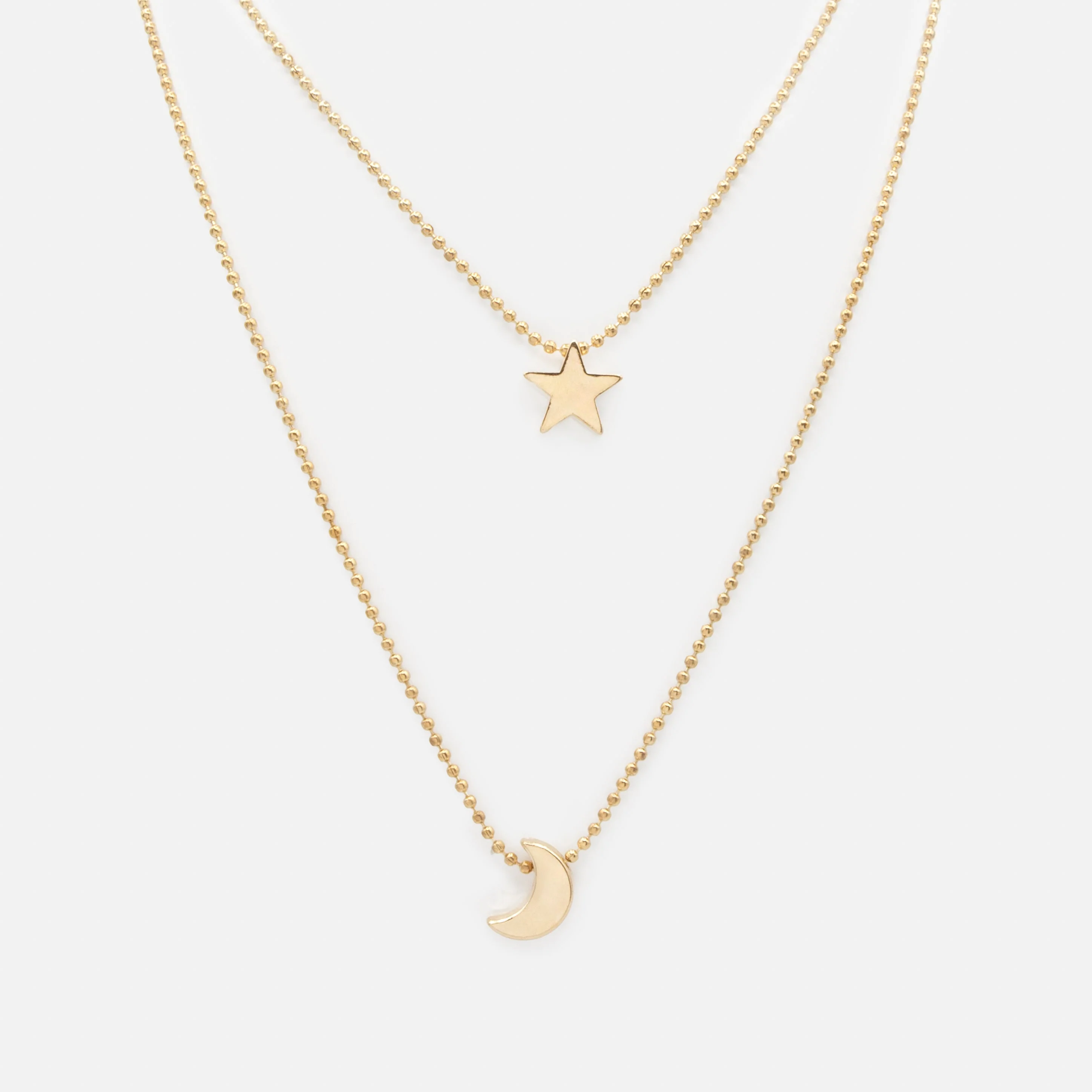 Collier doré double chaîne lune et étoile
