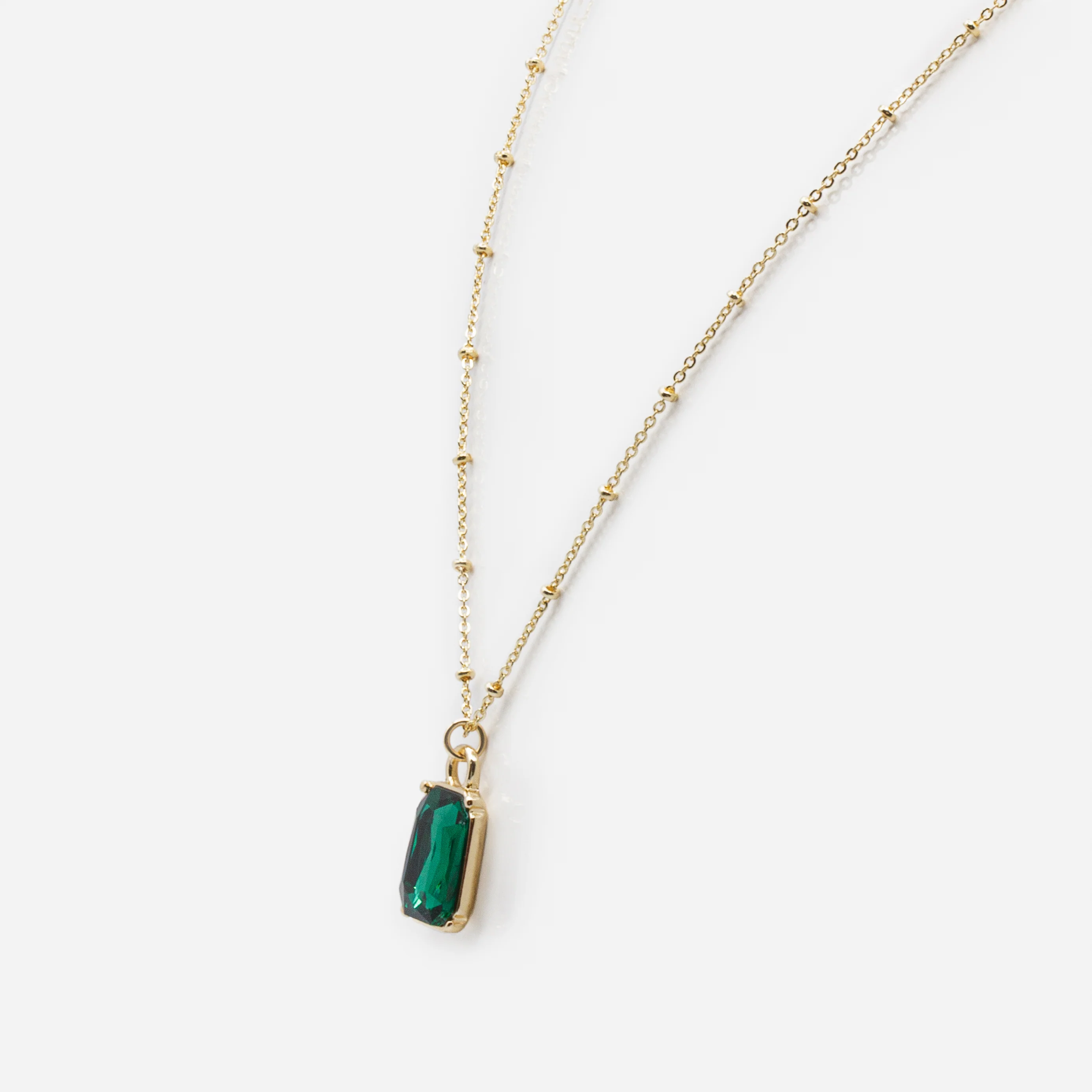 Collier doré pendentif pierre octogonale émeraude - Image 2