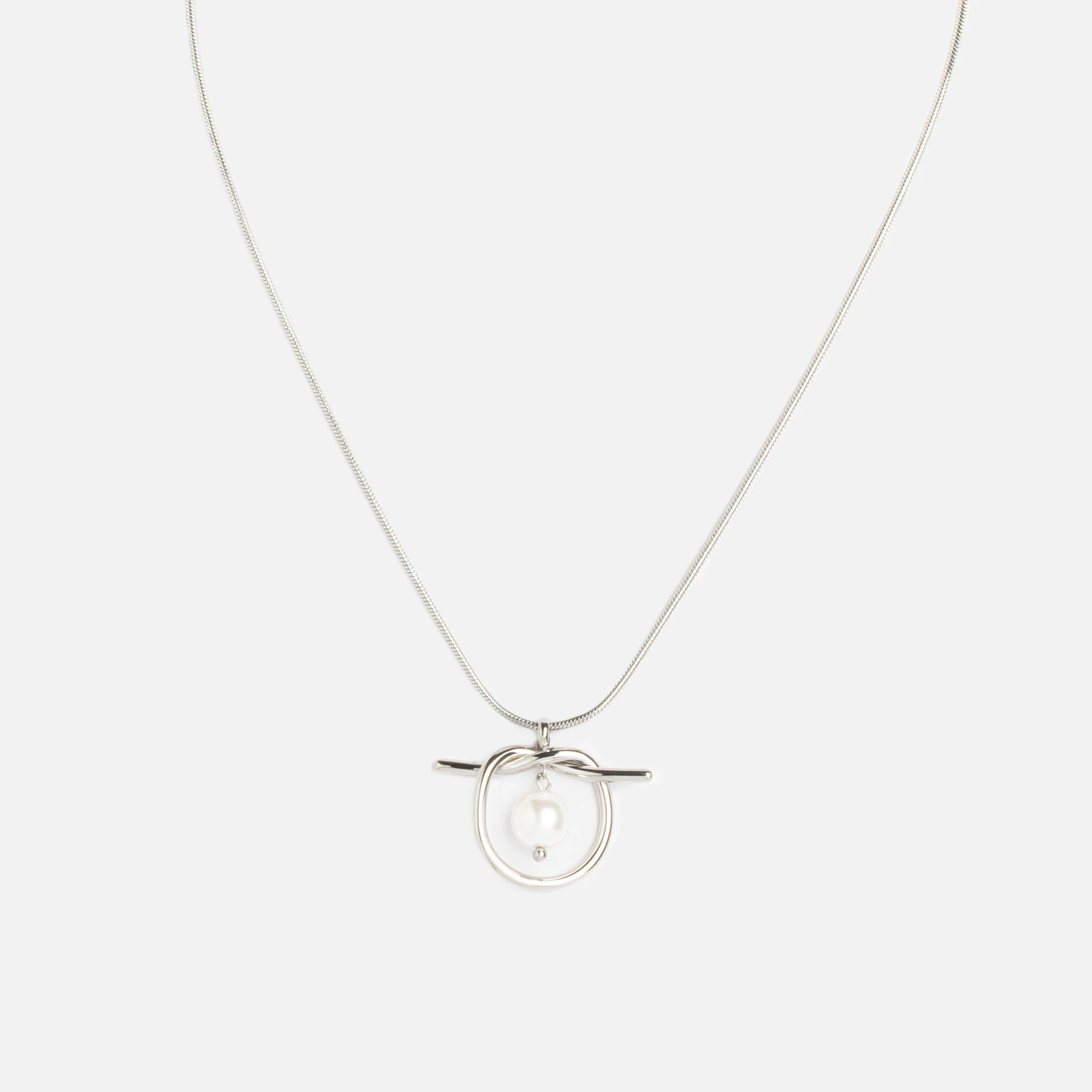 Collier noeud argenté et perle en acier inoxydable