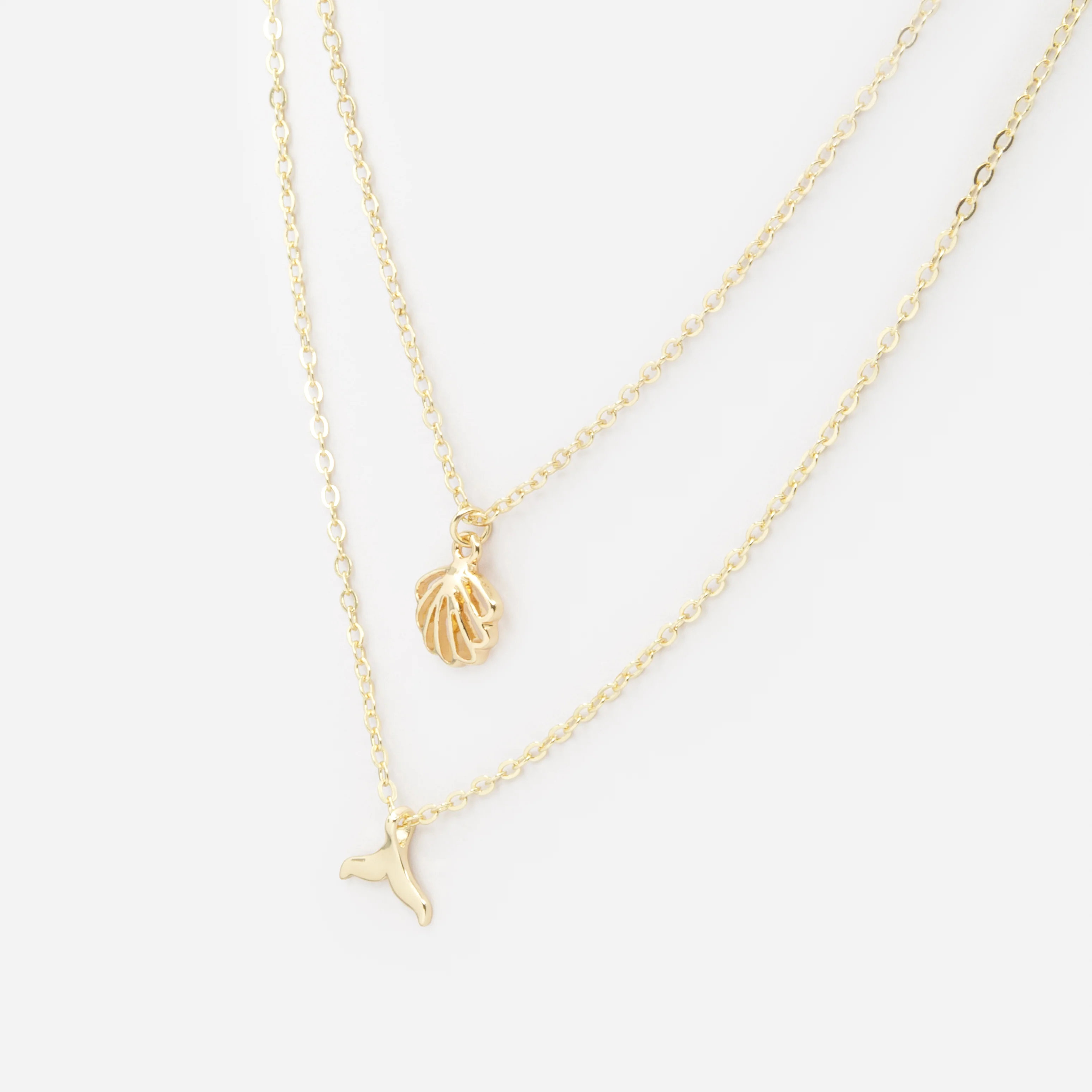 Collier doré double chaîne avec breloques de la mer - Image 2