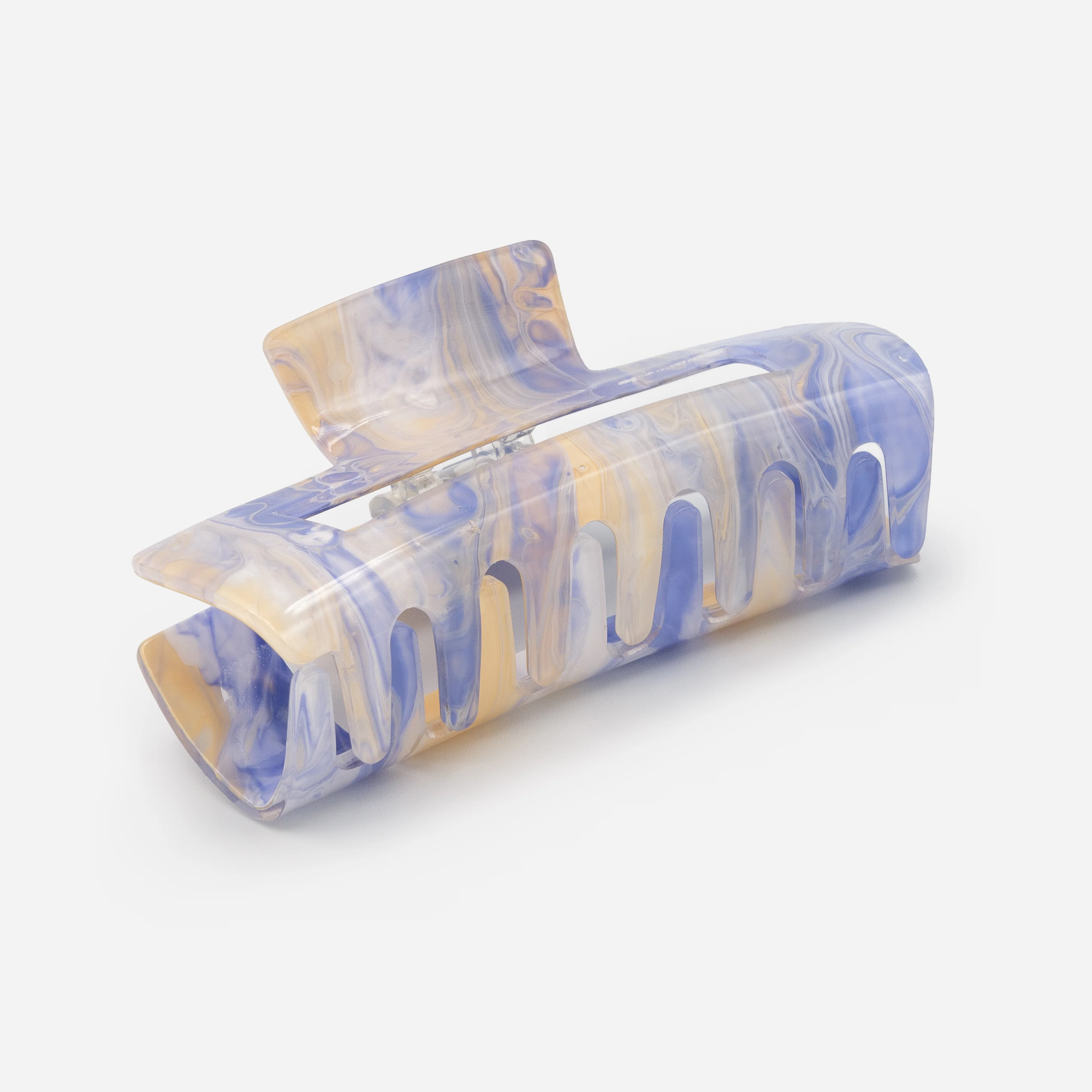 Très large pince rectangulaire marbrée bleue et ivoire - Image 2