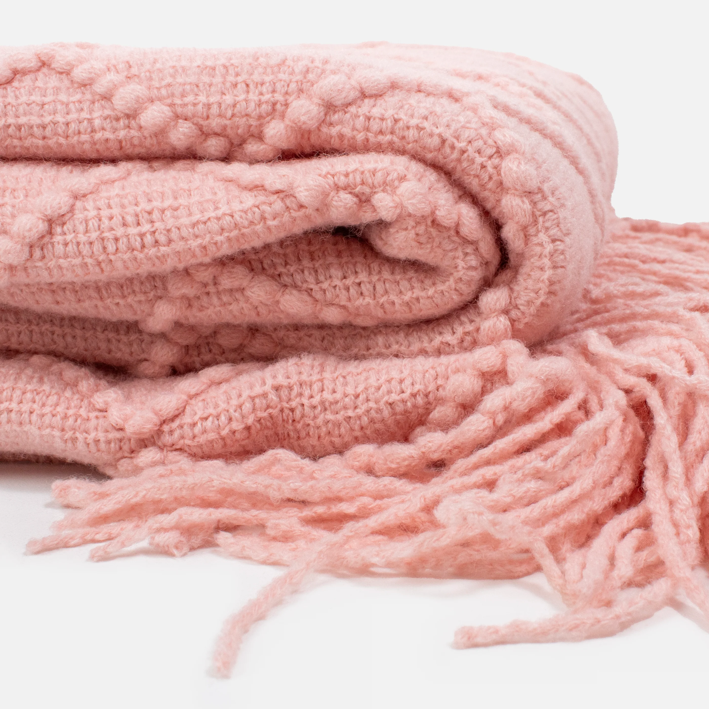 Couverture rose pâle à motifs losanges et à franges - Image 2