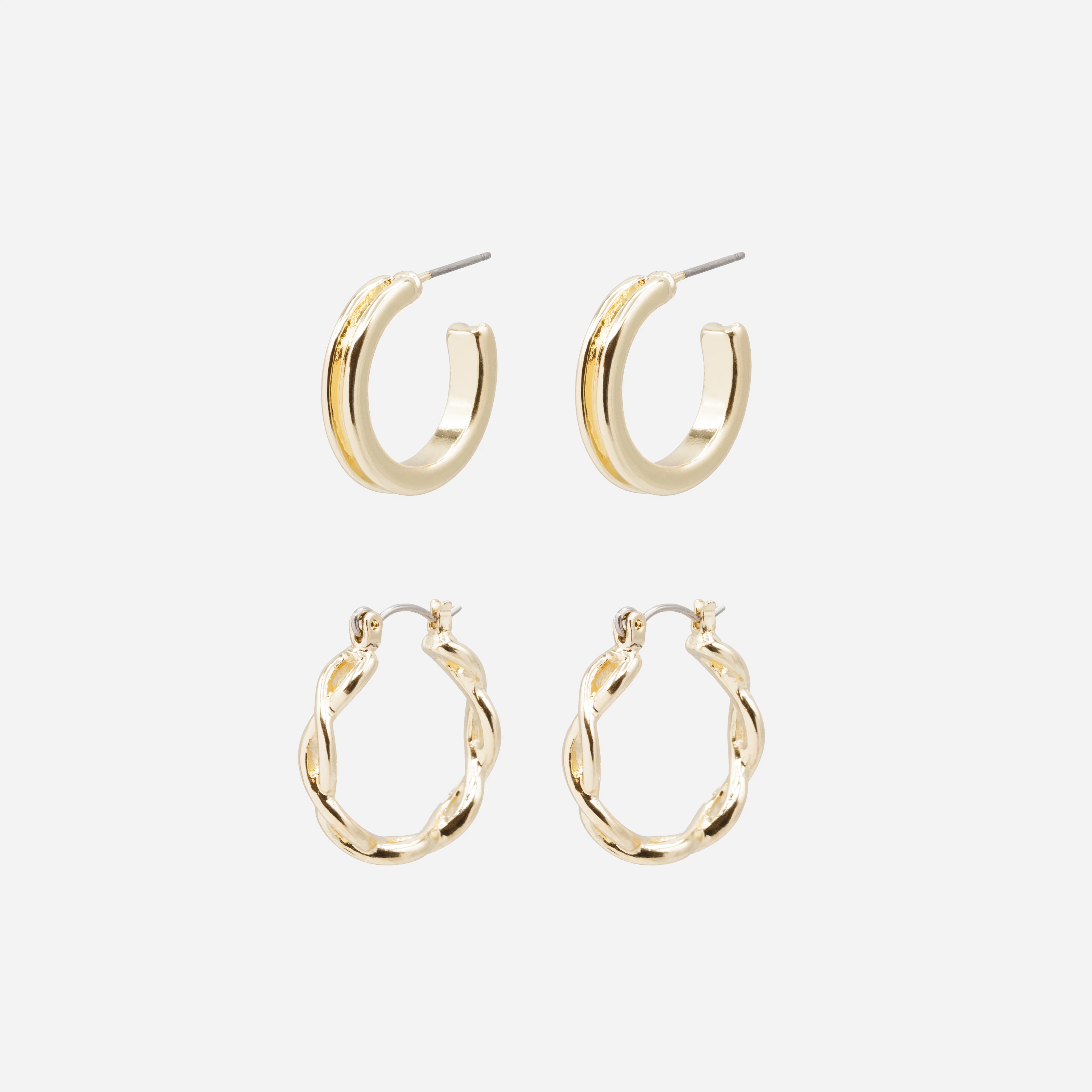 Duo de boucles d'oreilles anneaux dorés entrecroisés et renfoncés