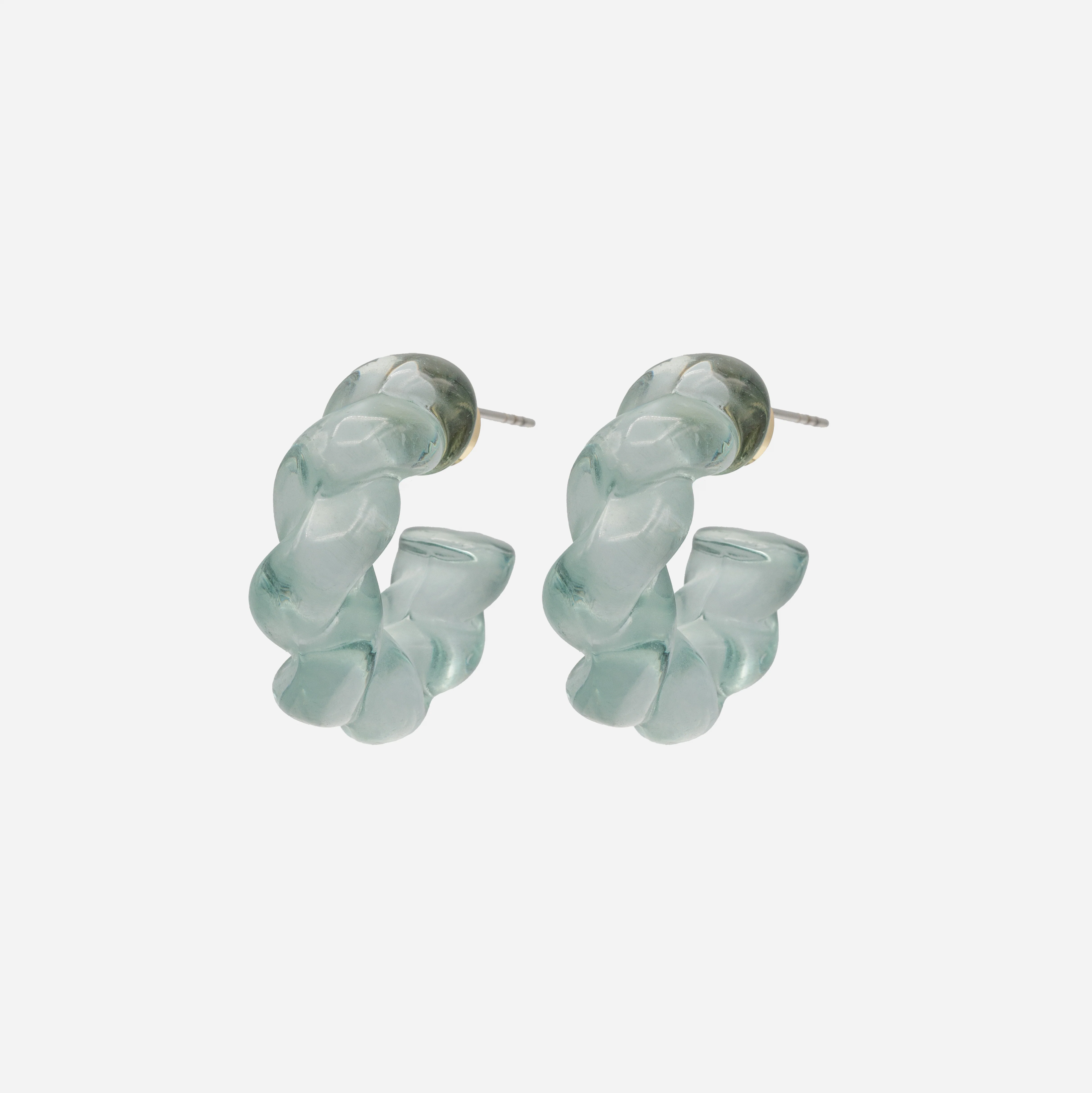Boucles d'oreilles anneaux torsadés bleu-vert translucides