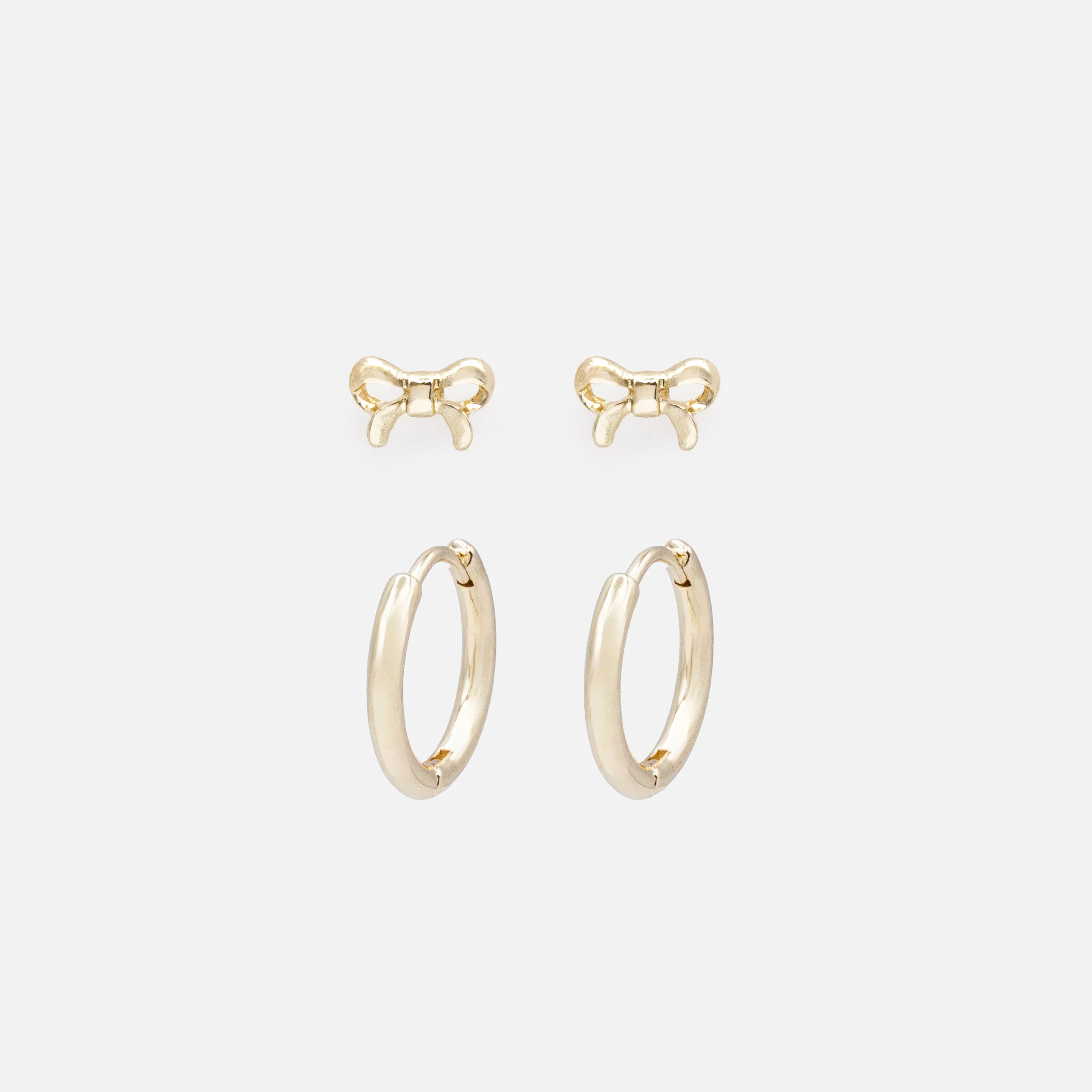 Duo de boucles d'oreilles dorées petites boucles & huggies