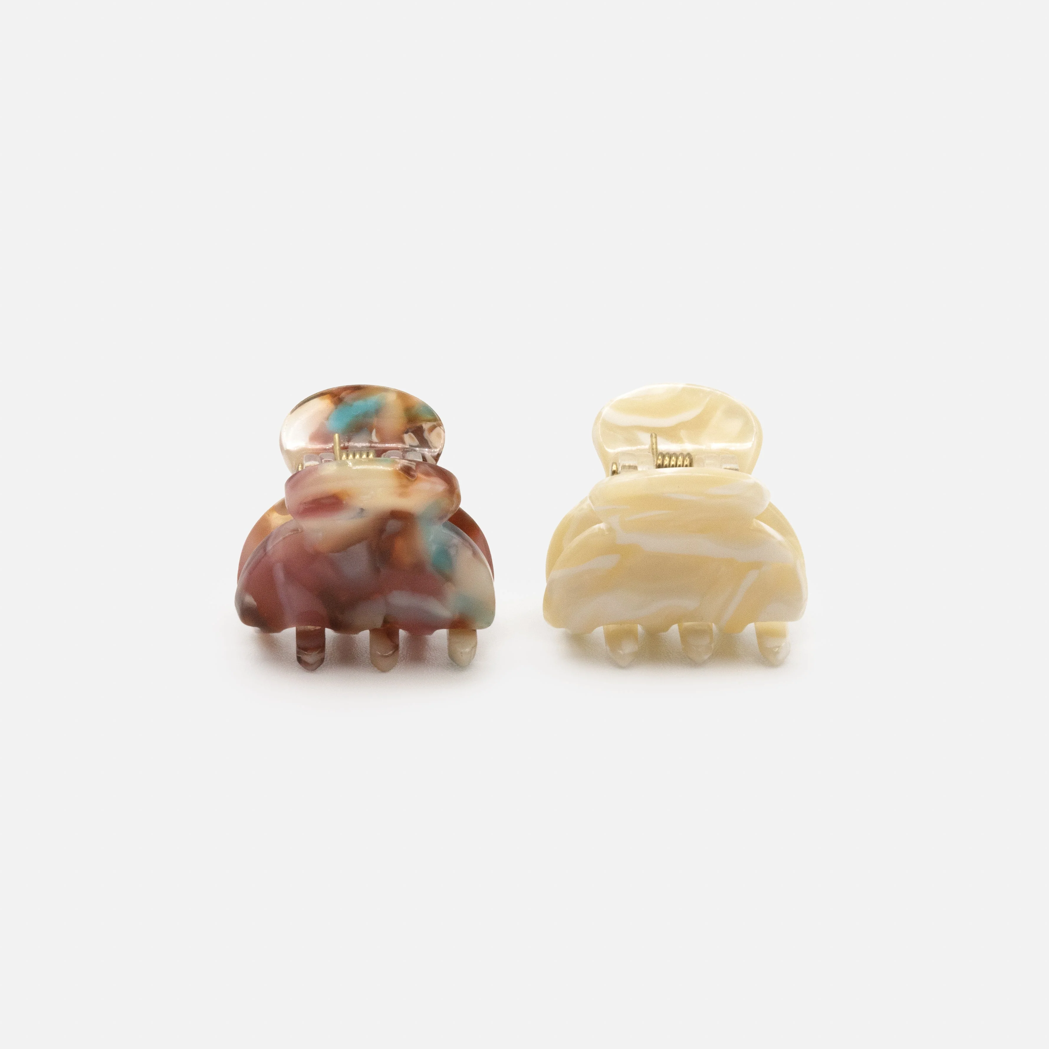 Duo de petites pinces marbrées ivoire & bourgogne en plastique