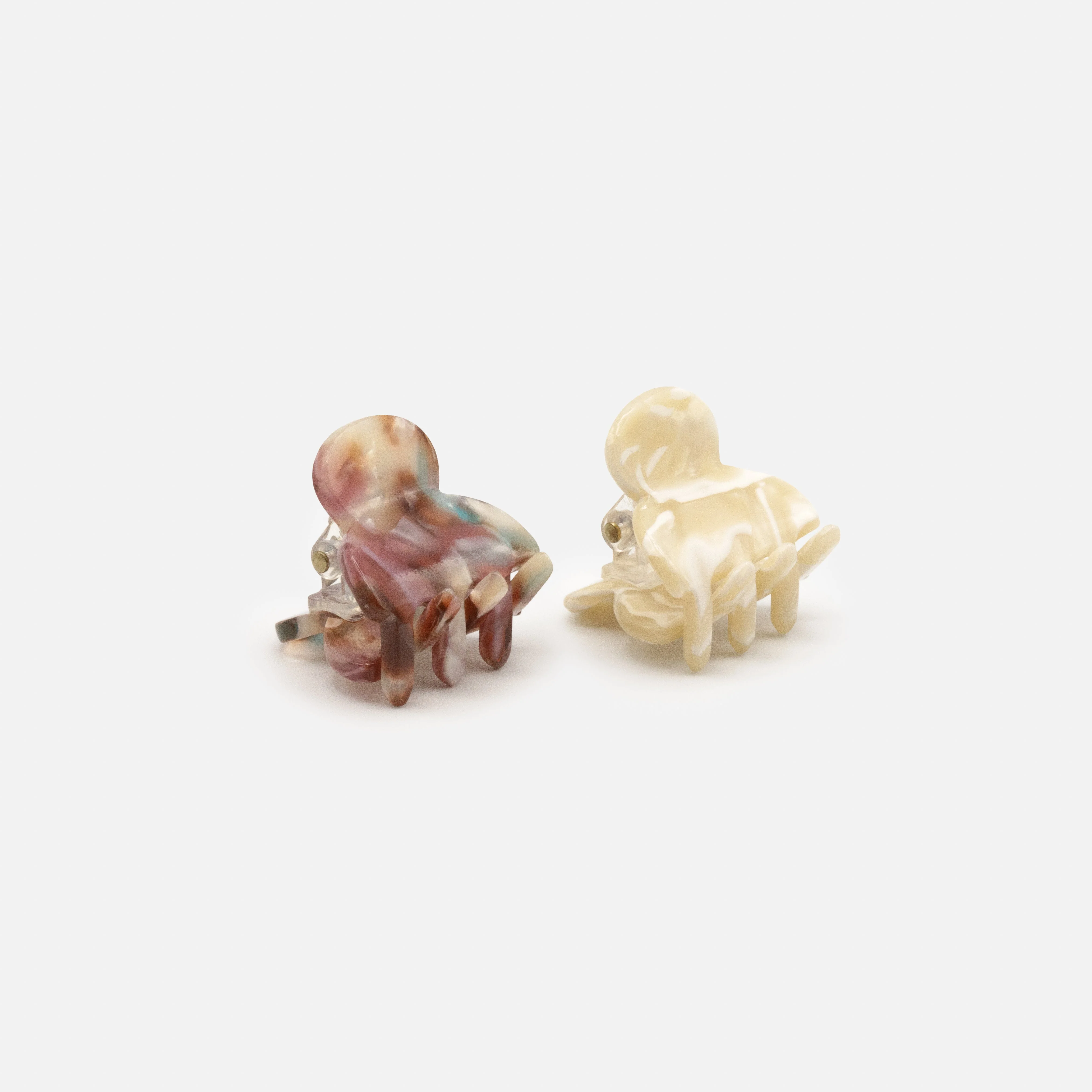Duo de petites pinces marbrées ivoire & bourgogne en plastique - Image 3