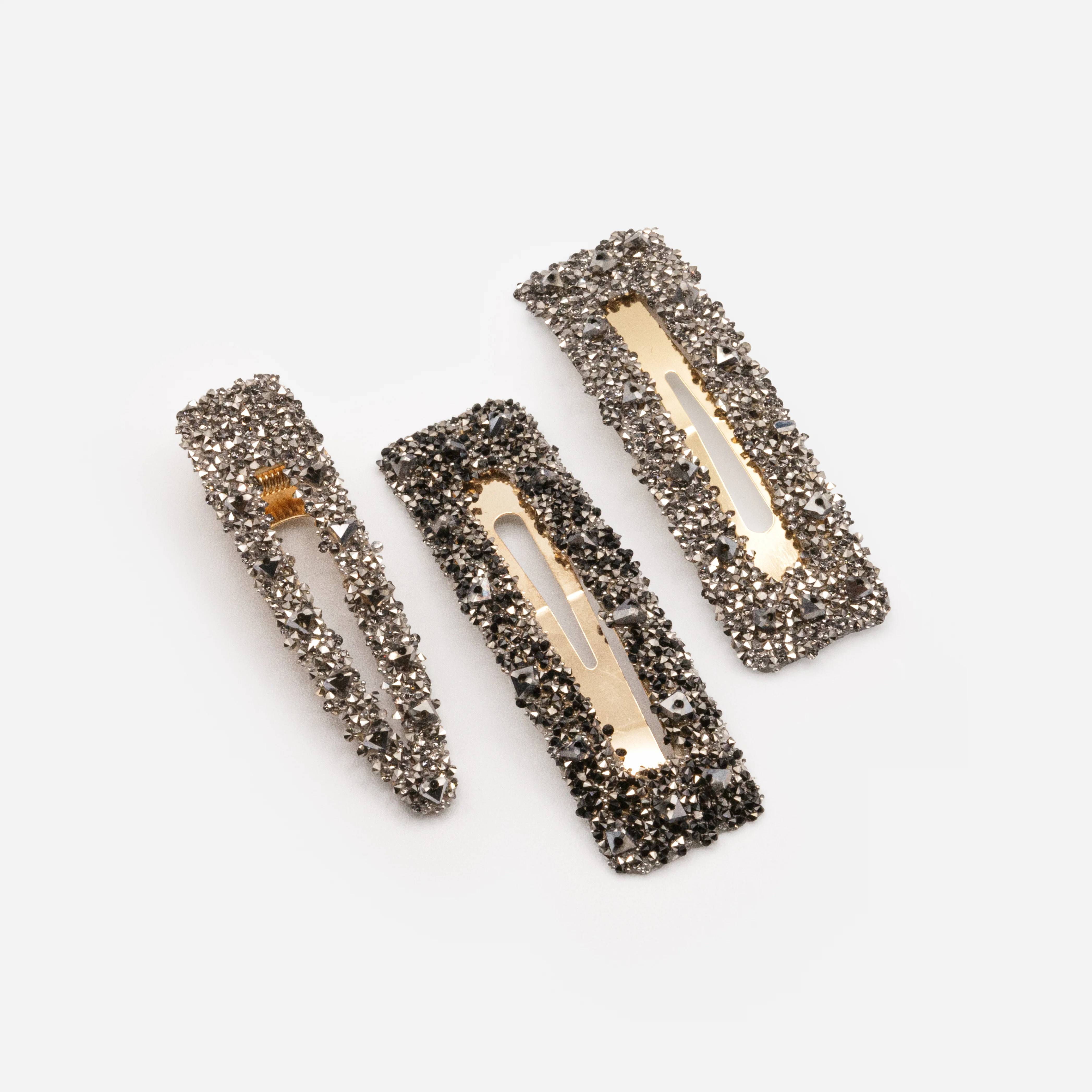 Trio de pinces noire et grises scintillantes