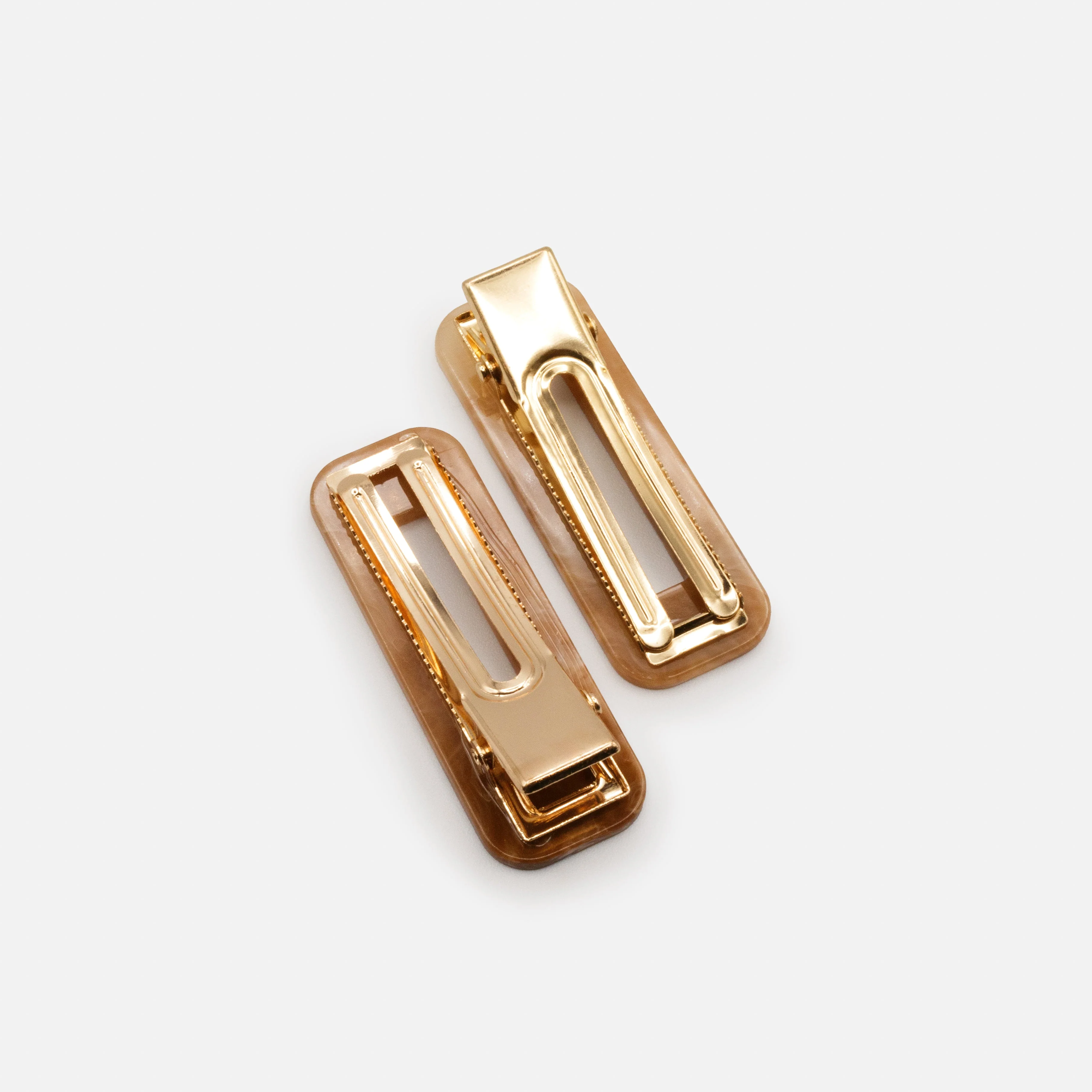 Duo de pinces marbrées ivoire & caramel en plastique - Image 2