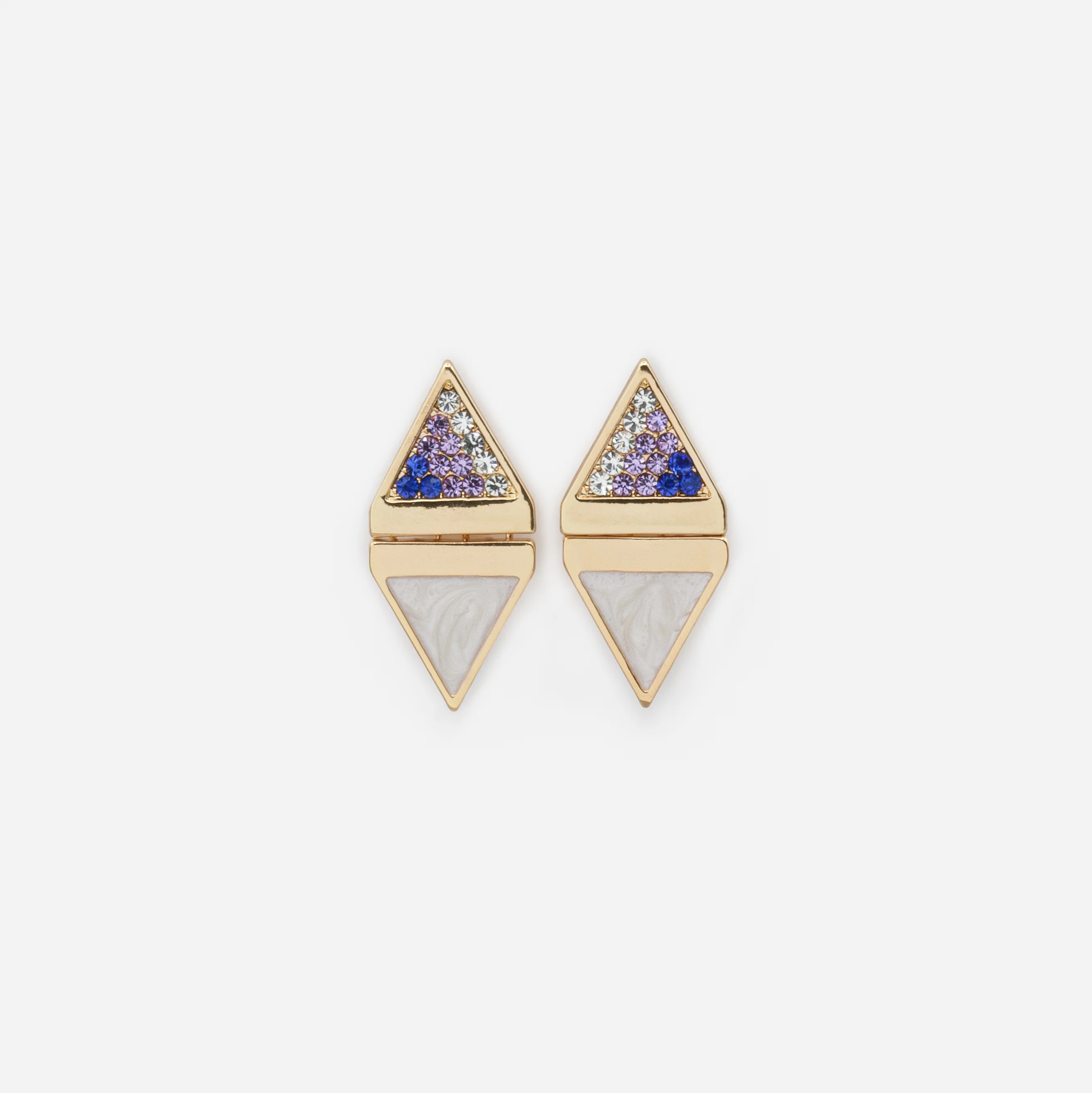 Ensemble collier à billes bleu royal et boucles d'oreilles dorées en triangles avec nacre et zircons cubiques - Image 3