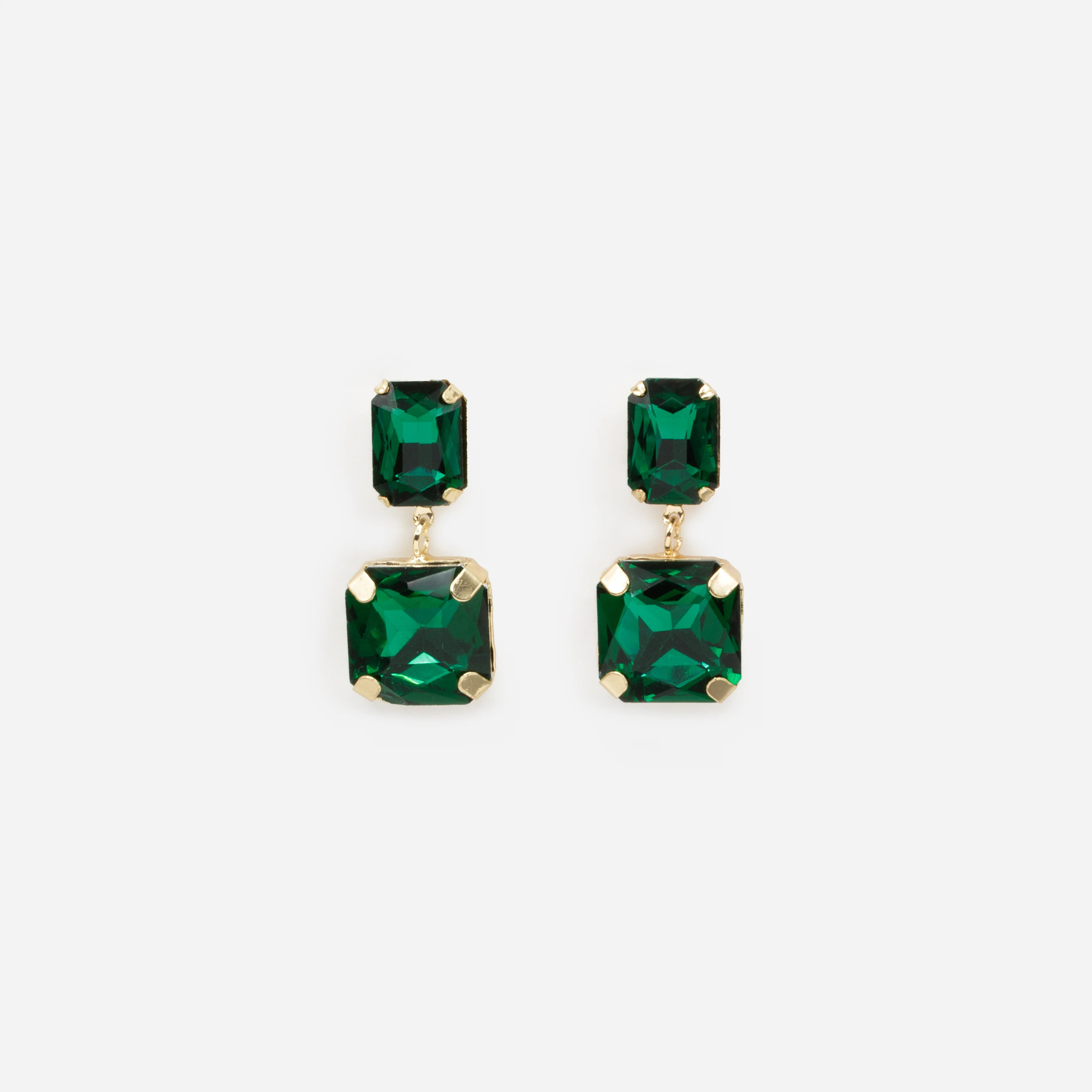 Ensemble collier et boucles d'oreilles dorées avec pierres émeraude - Image 2