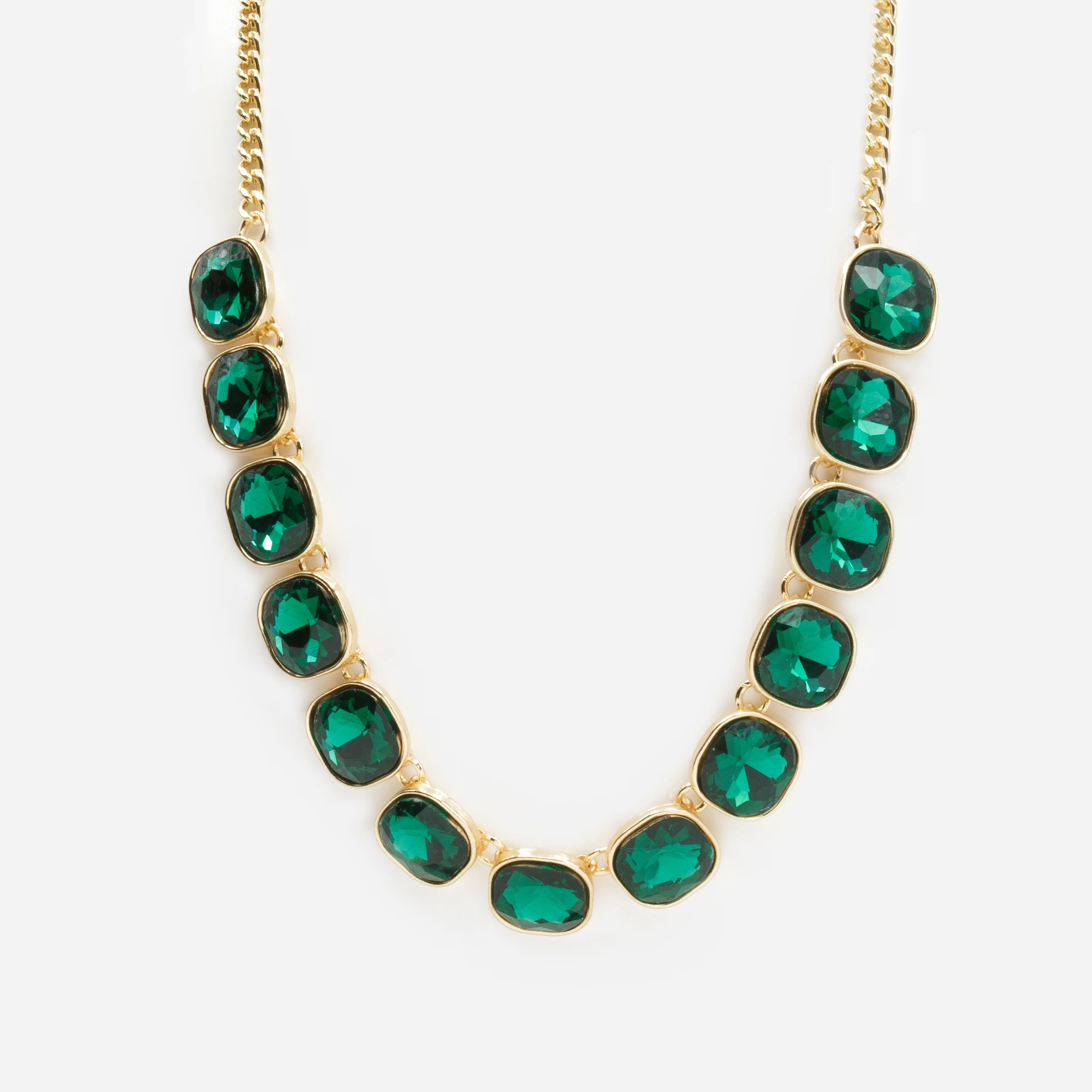 Ensemble collier et boucles d'oreilles dorées avec pierres émeraude - Image 3