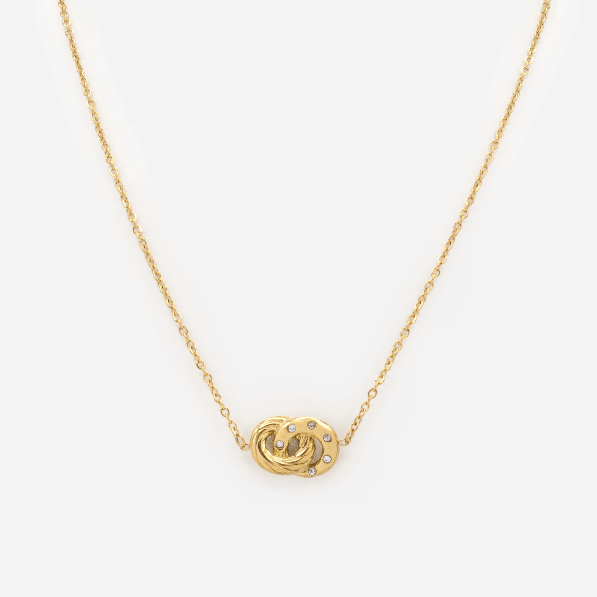 Ensemble collier et bracelet dorés anneaux entrecroisés en acier inoxydable - Image 3