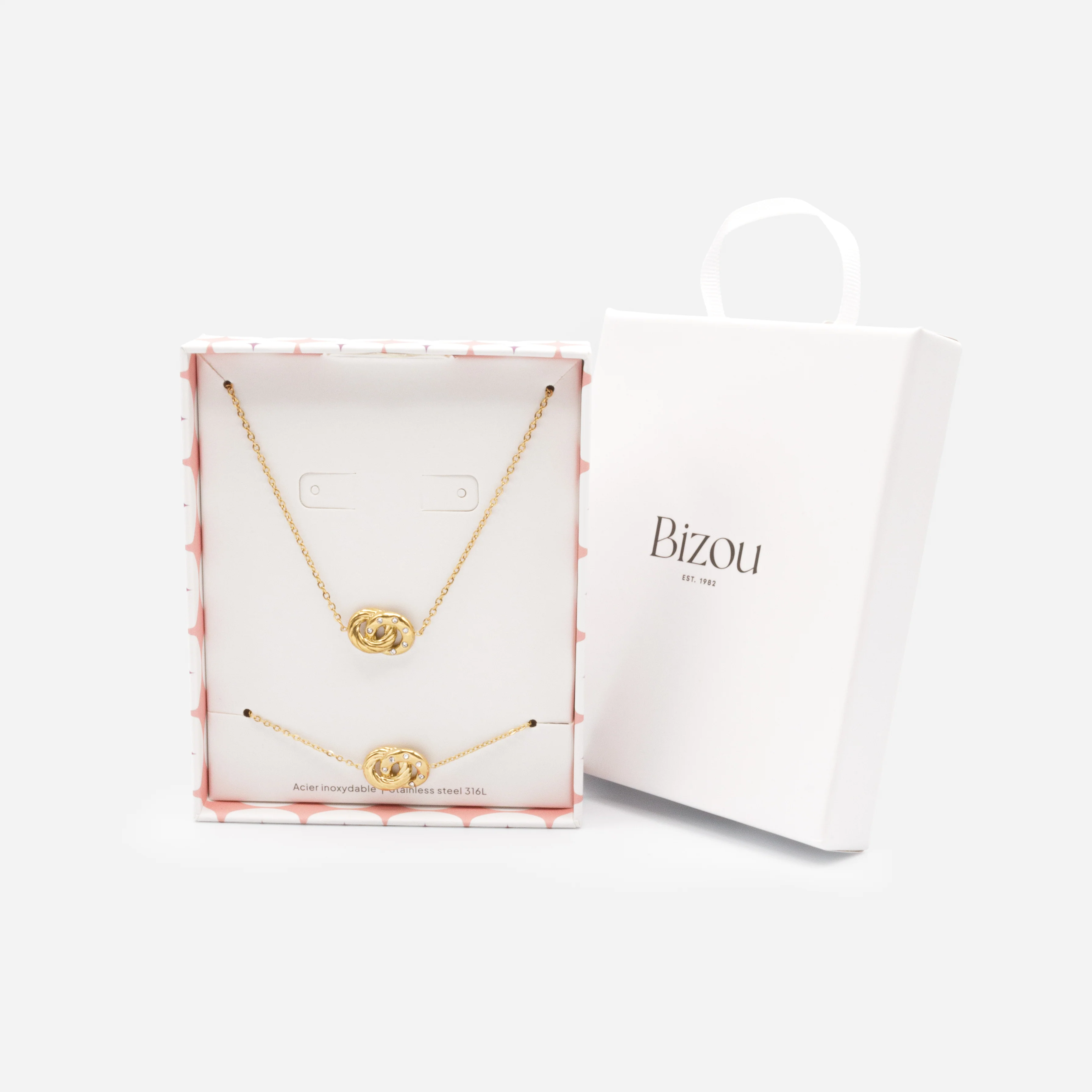 Ensemble collier et bracelet dorés anneaux entrecroisés en acier inoxydable - Image 5
