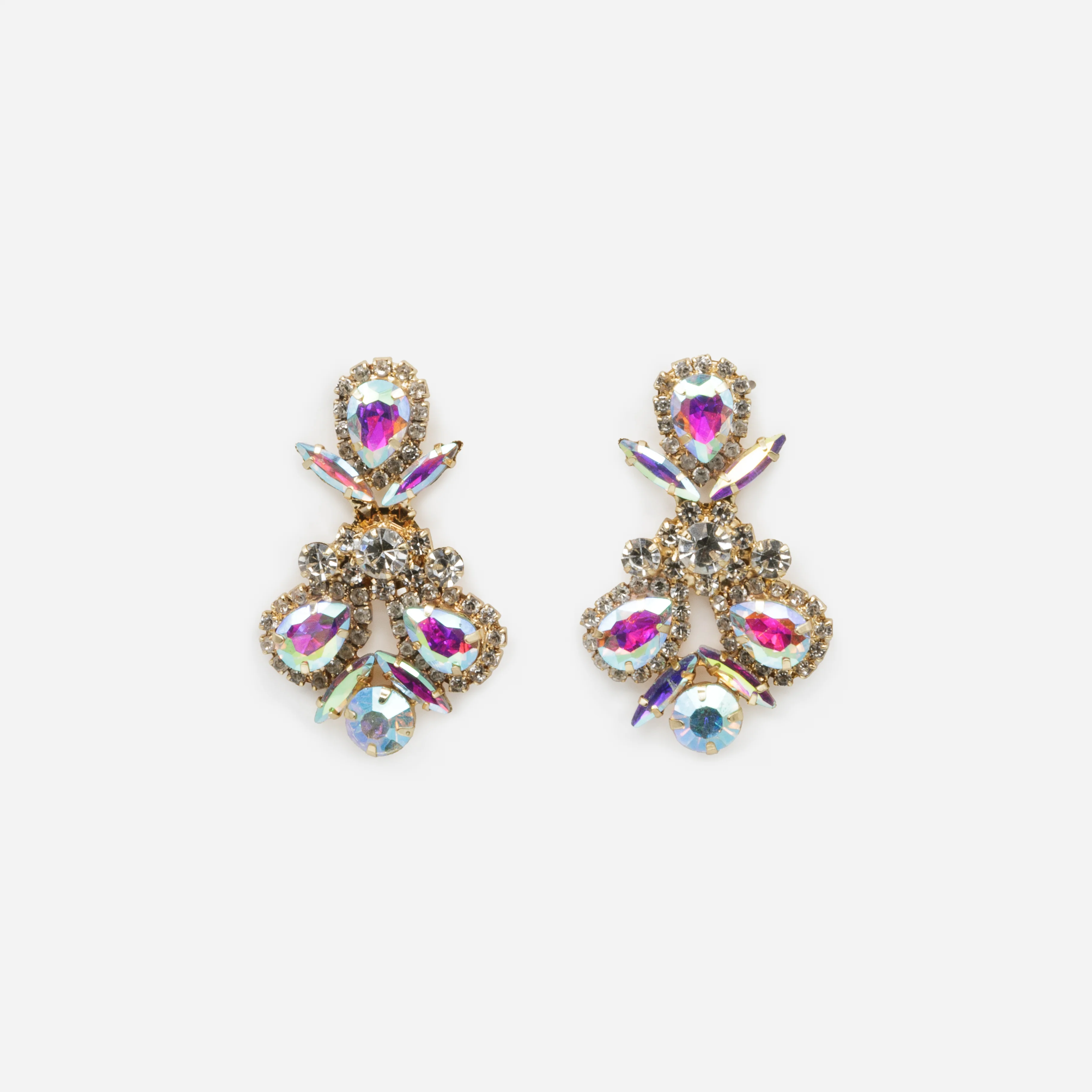 Ensemble collier et boucles d'oreilles dorés bouquets de pierres aux reflets irisés - Image 2