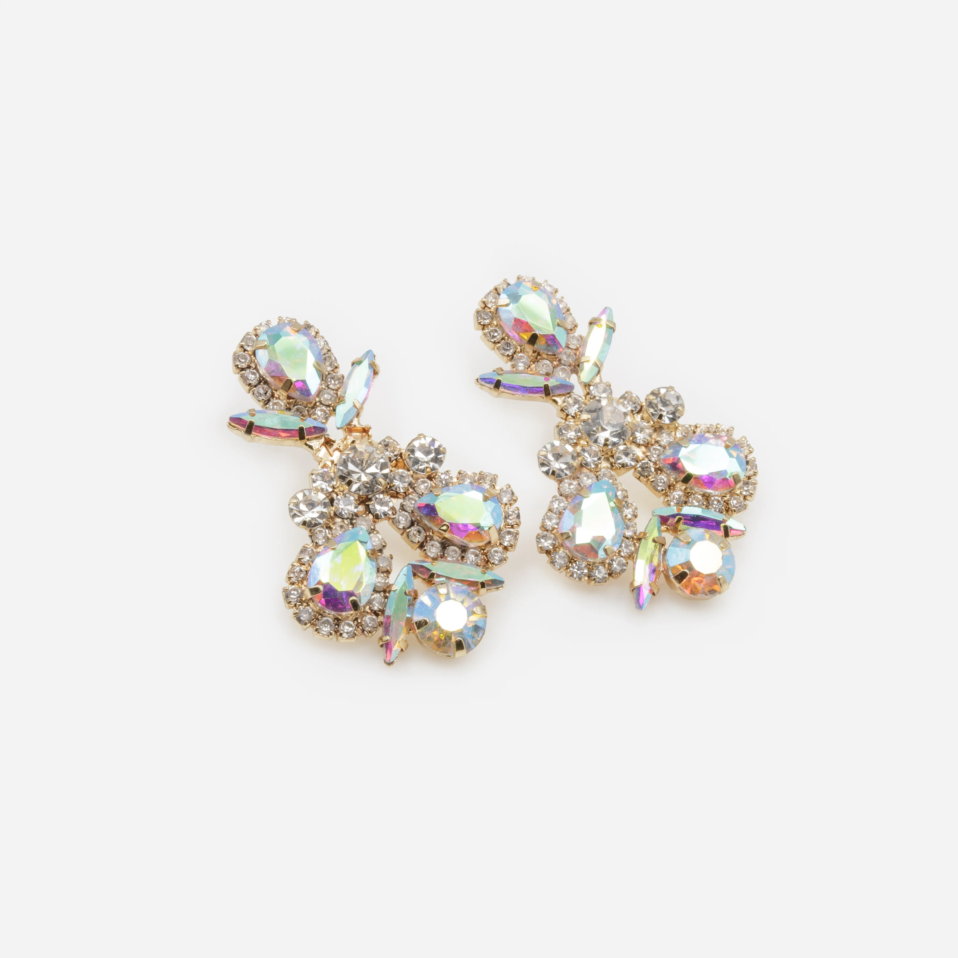 Ensemble collier et boucles d'oreilles dorés bouquets de pierres aux reflets irisés - Image 4
