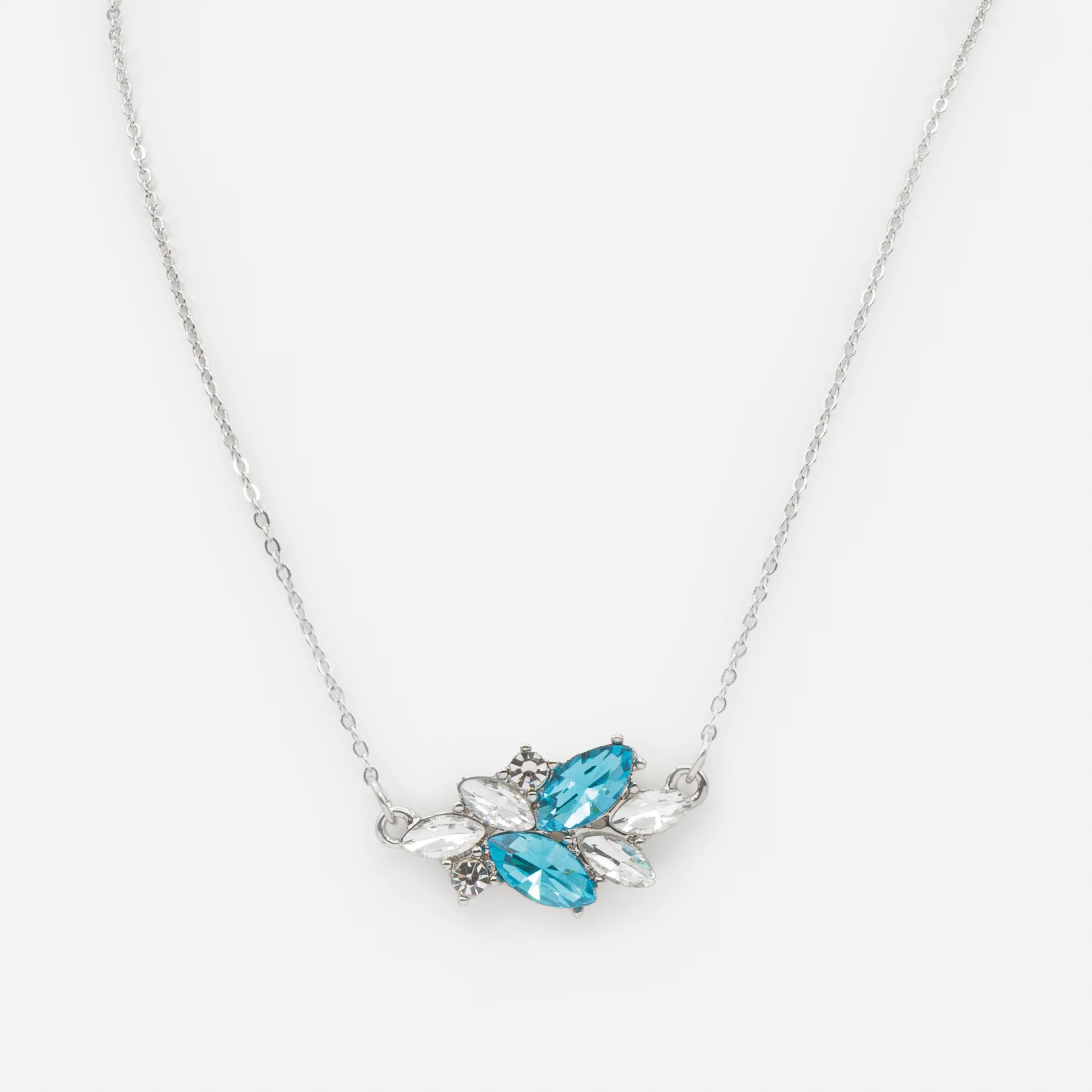 Ensemble collier et boucles d'oreilles pendantes argentés avec pierres blanches et turquoise - Image 2