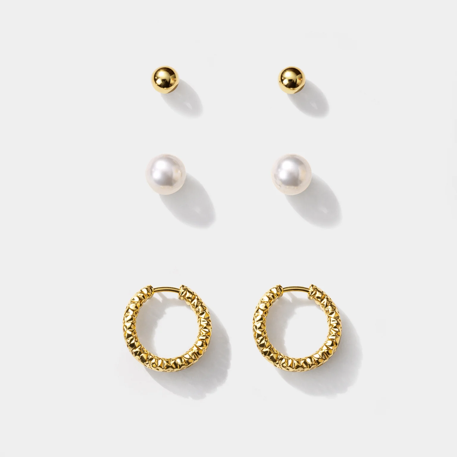 Ensemble de boucles d'oreilles dorées en acier inoxydable & perles