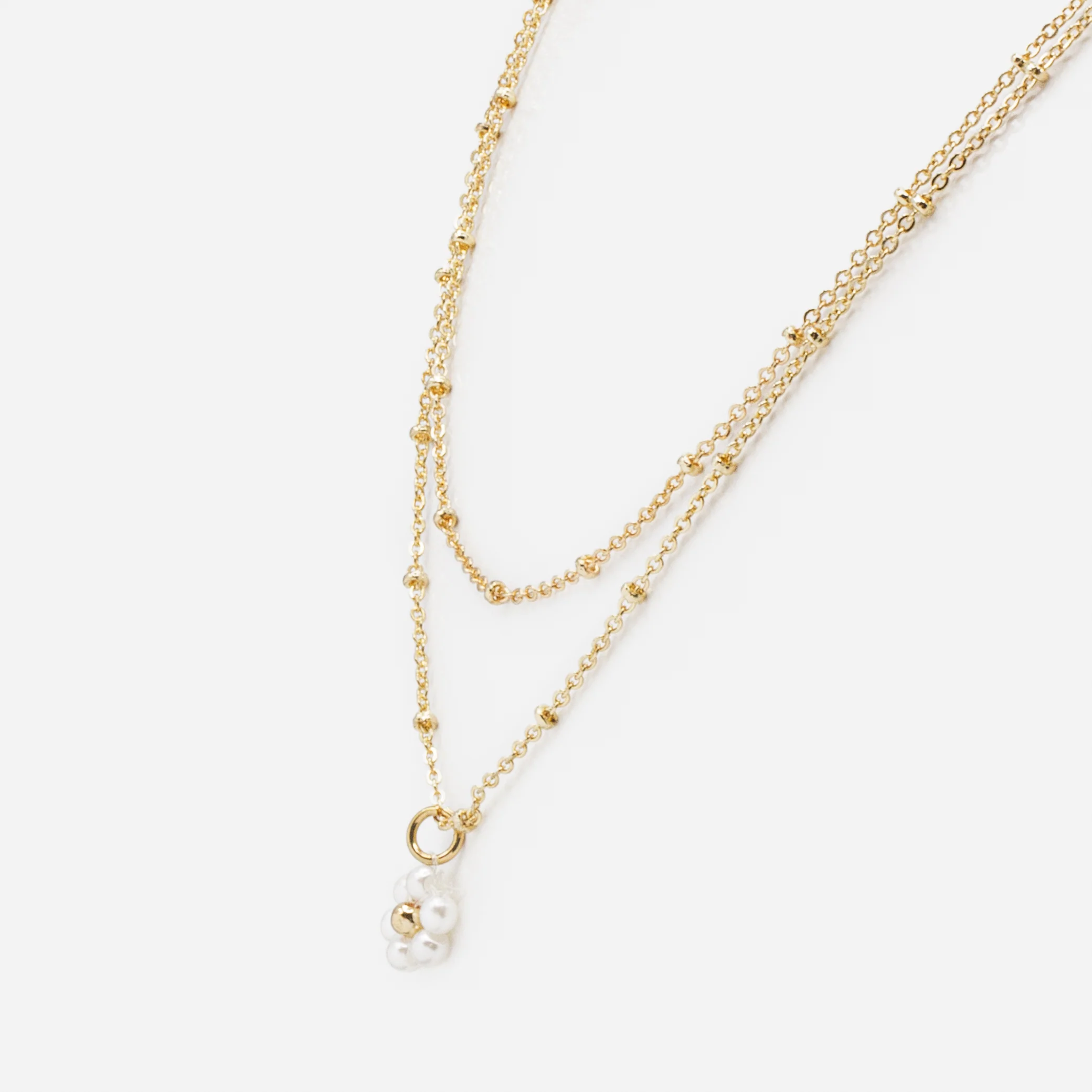 Ensemble de deux colliers dorés pendentif fleur en perles - Image 4