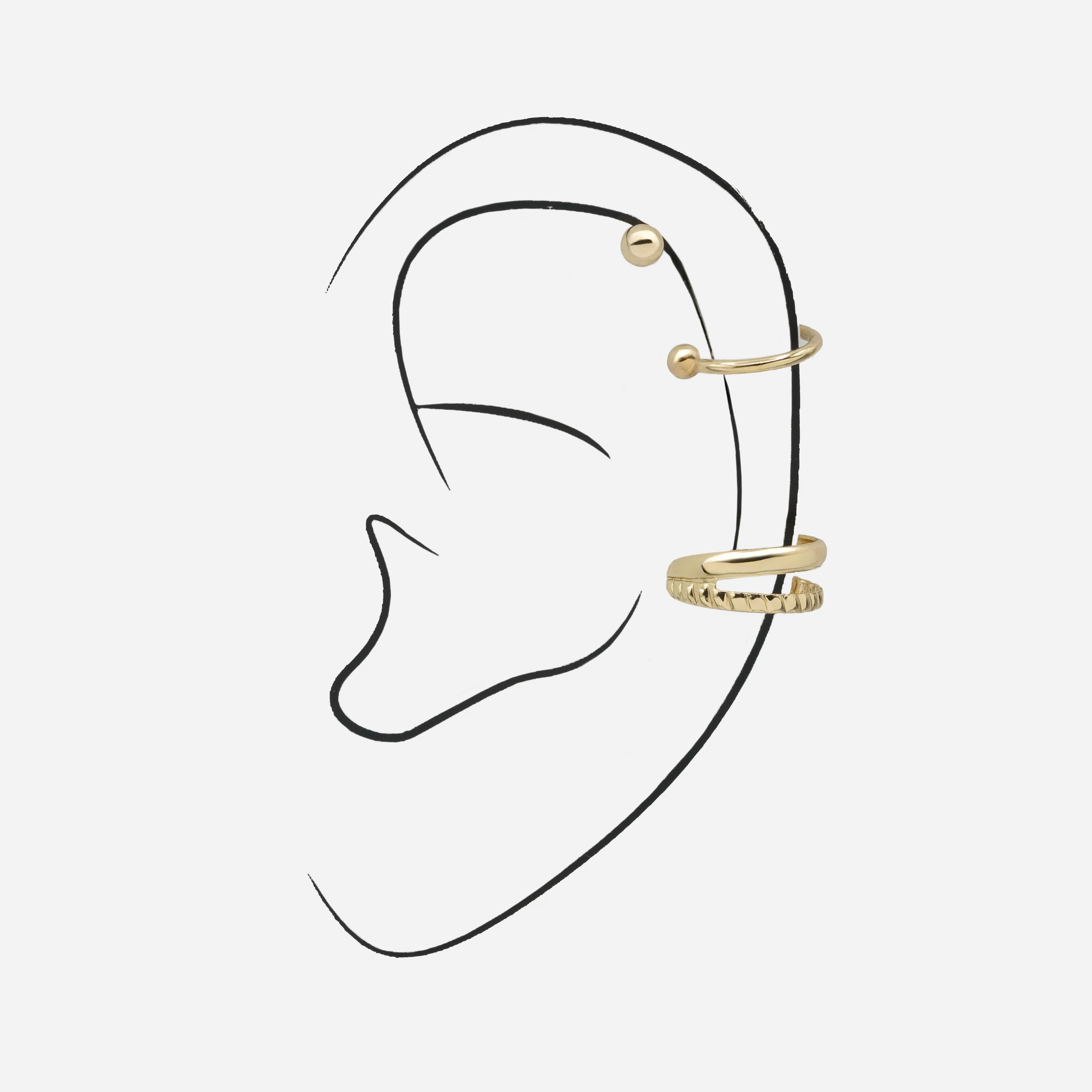 Ensemble de deux manchettes et boucles d'oreilles dorées