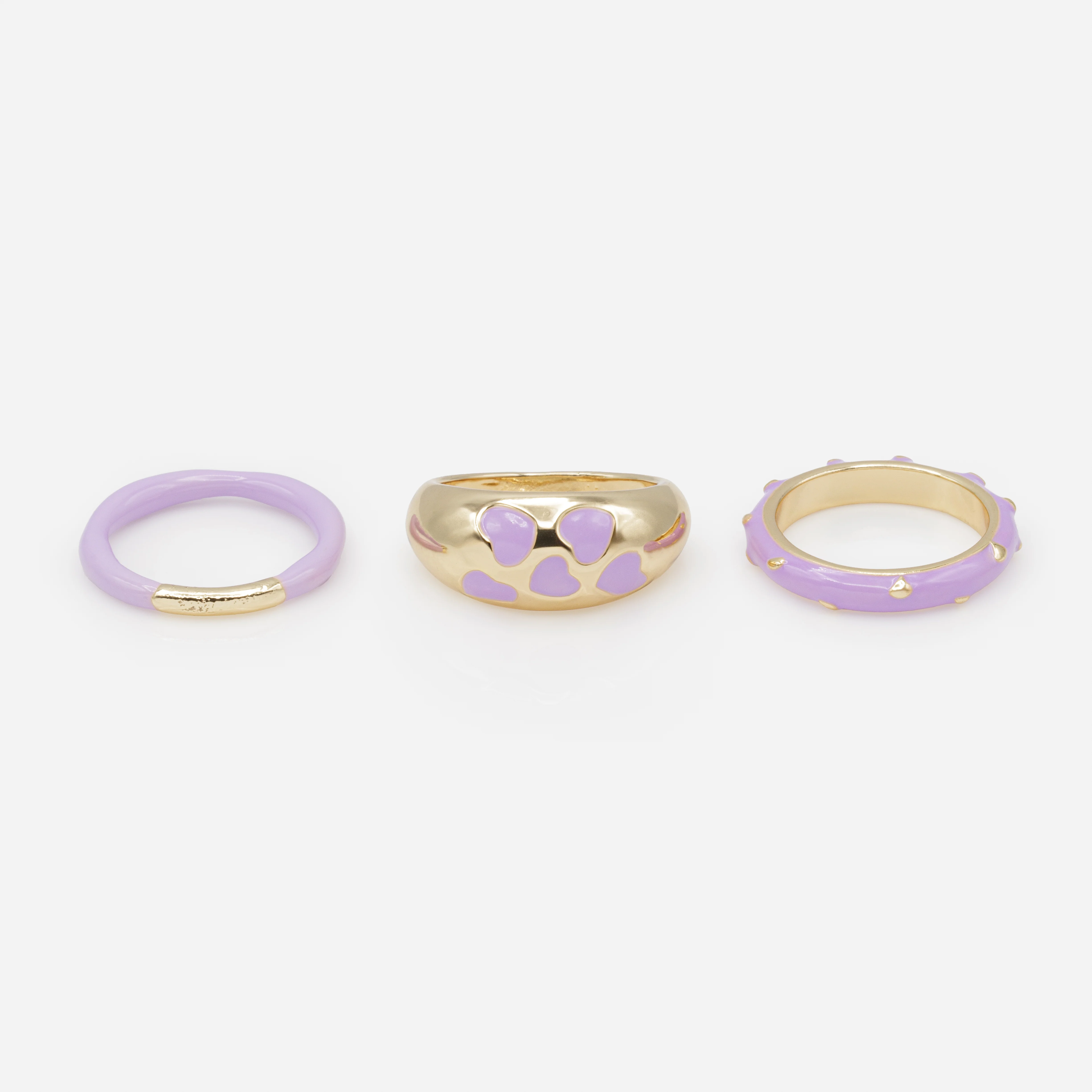Trio de bagues dorées et lilas