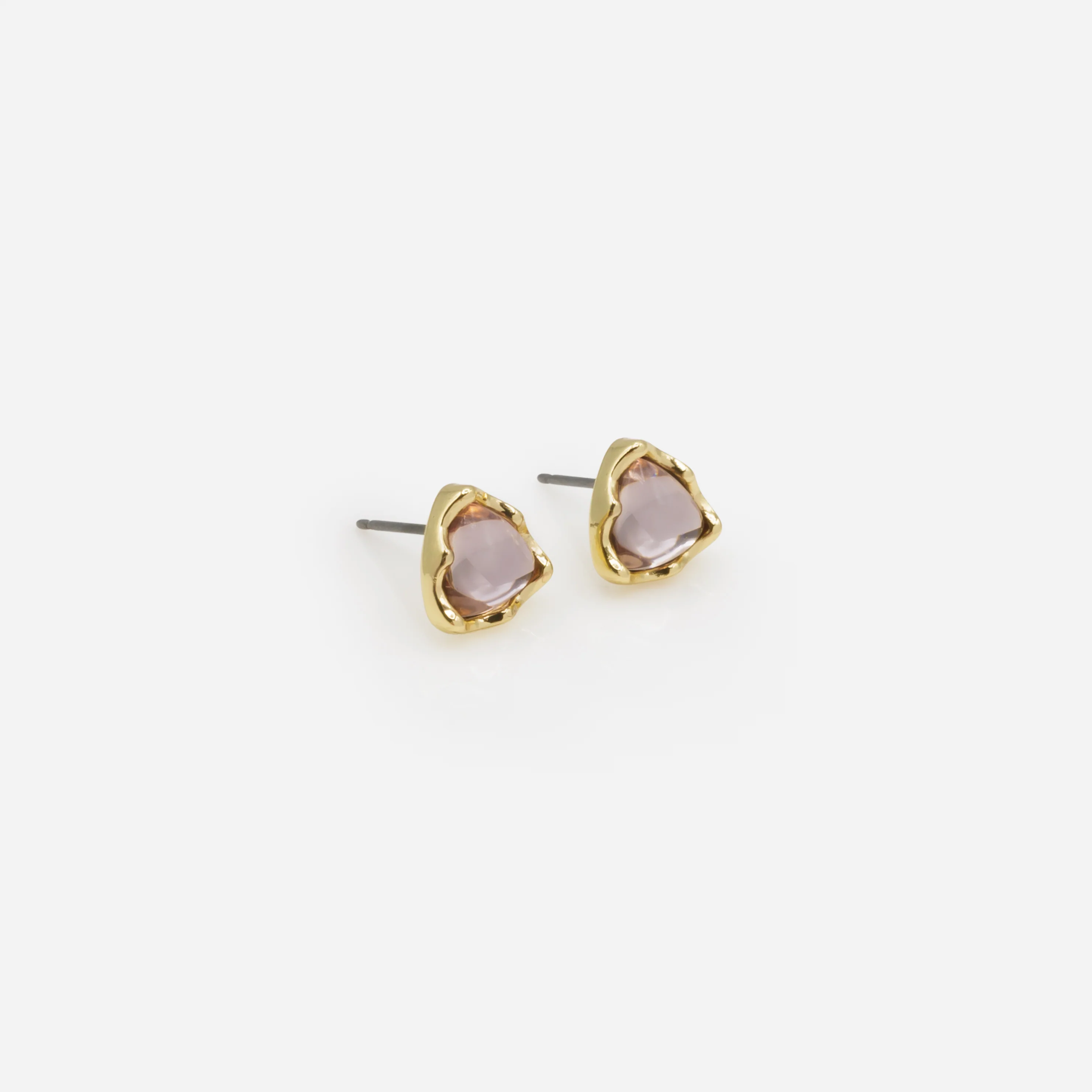 Trio de boucles d'oreilles fixes dorées de formes différentes avec pierre rose pâle - Image 3