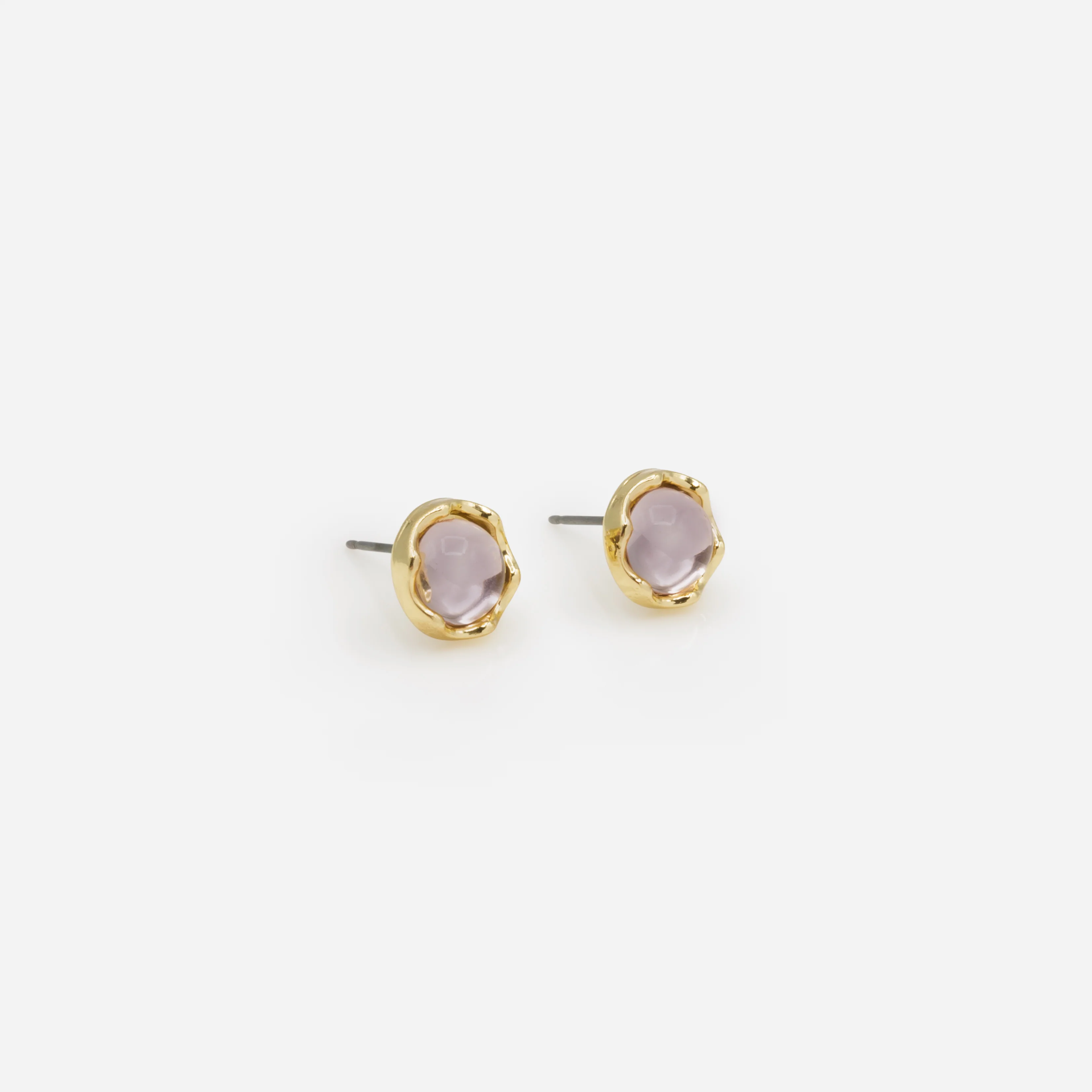 Trio de boucles d'oreilles fixes dorées de formes différentes avec pierre rose pâle - Image 4