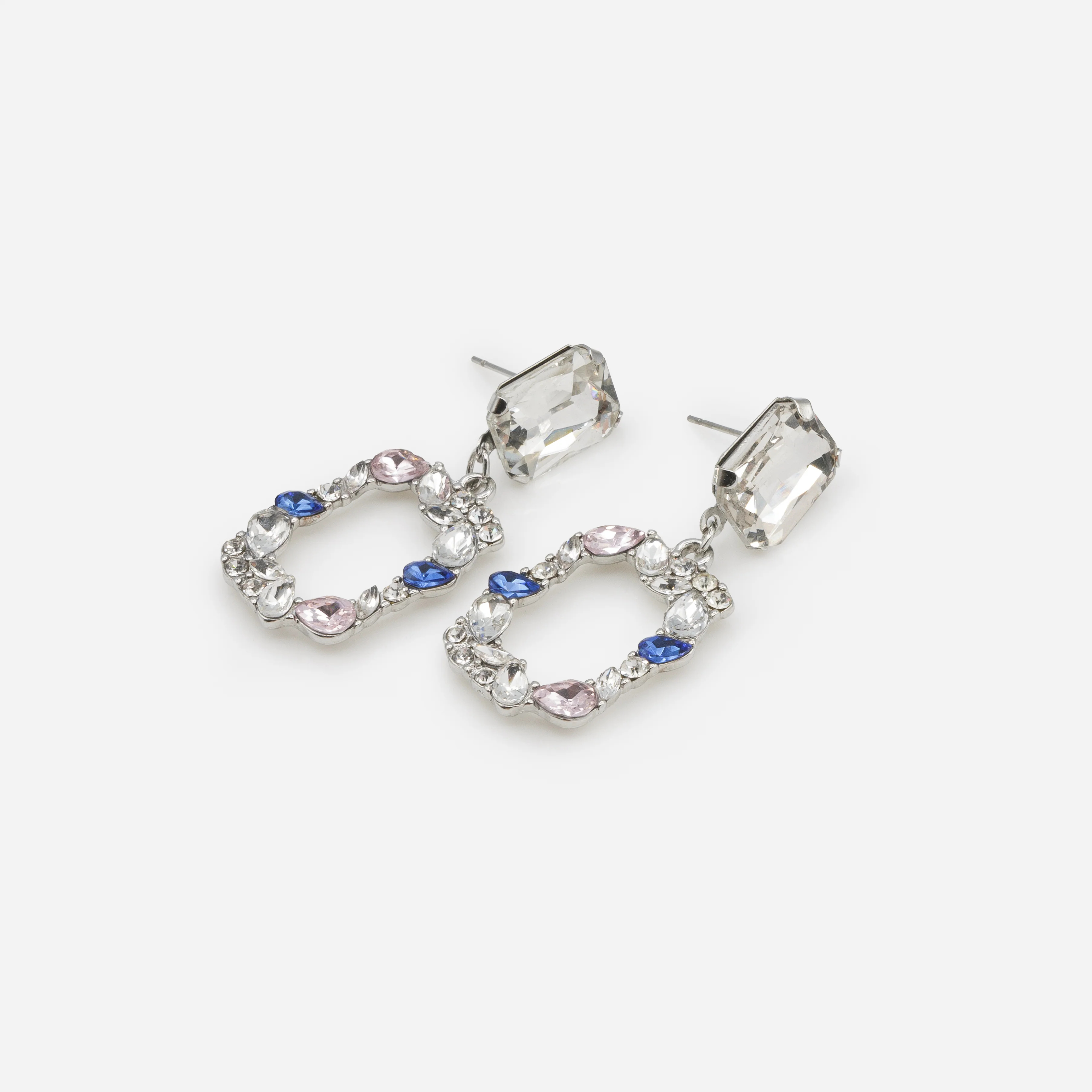 Ensemble rivière de zircons cubiques et boucles d'oreilles argentées avec pierres colorées - Image 5