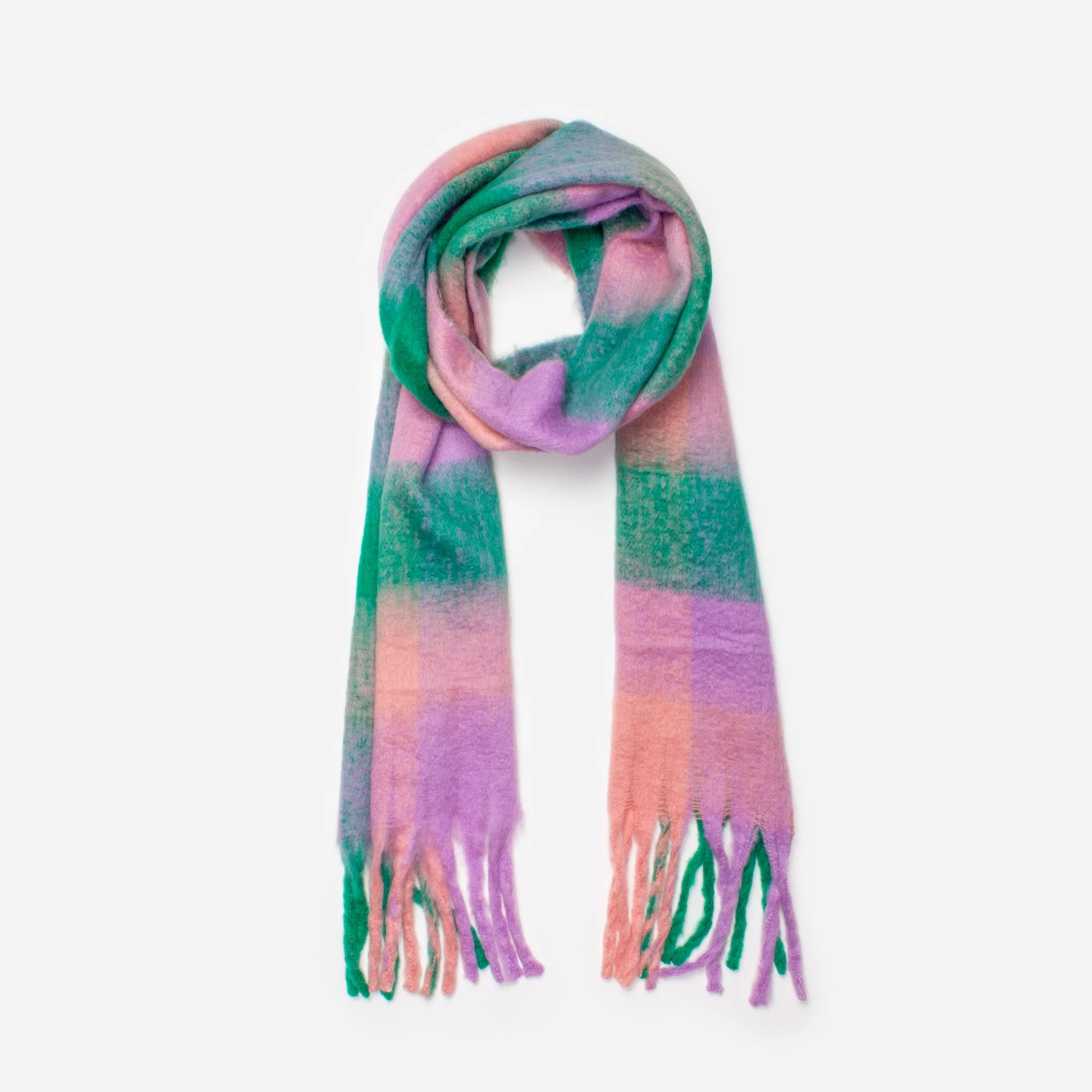 Foulard à carreaux roses mauves verts